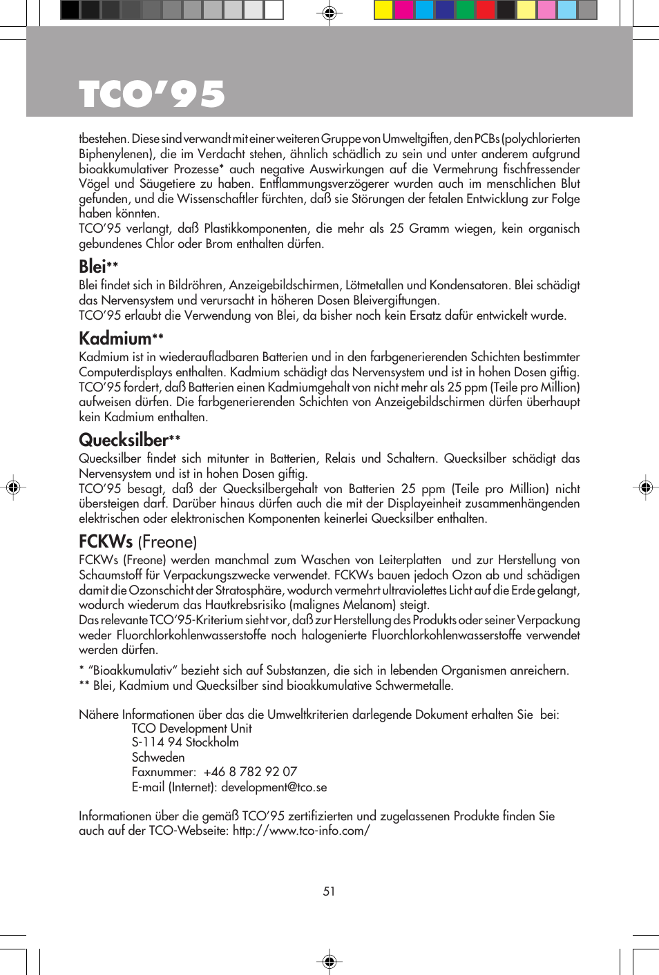 Tco’95, Blei, Kadmium | Quecksilber, Fckws, Freone | NEC E1100+ User Manual | Page 53 / 56