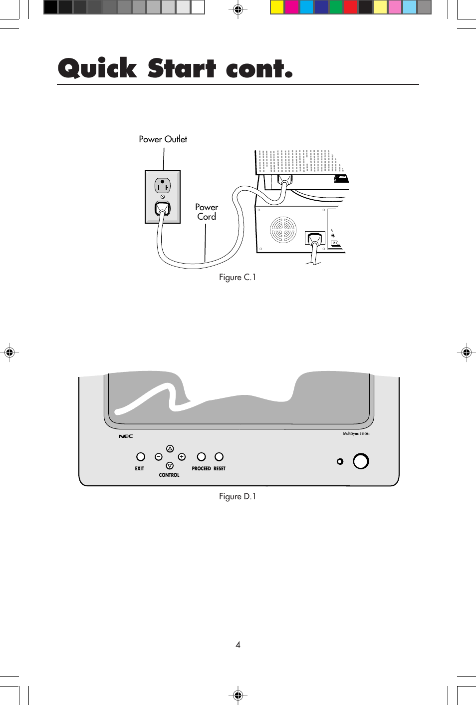 Quick start cont | NEC E1100+ User Manual | Page 6 / 56