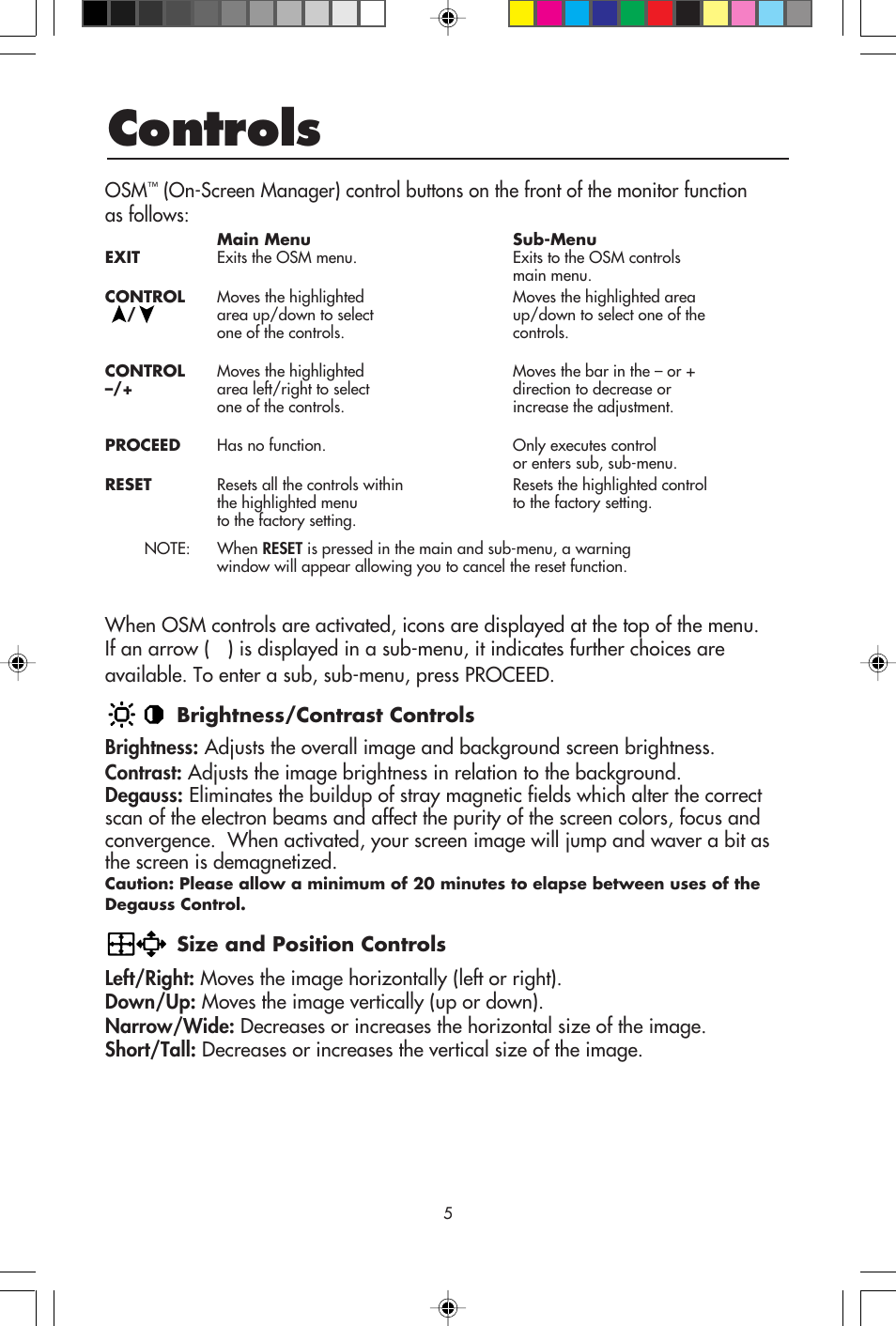 Controls | NEC E1100+ User Manual | Page 7 / 56