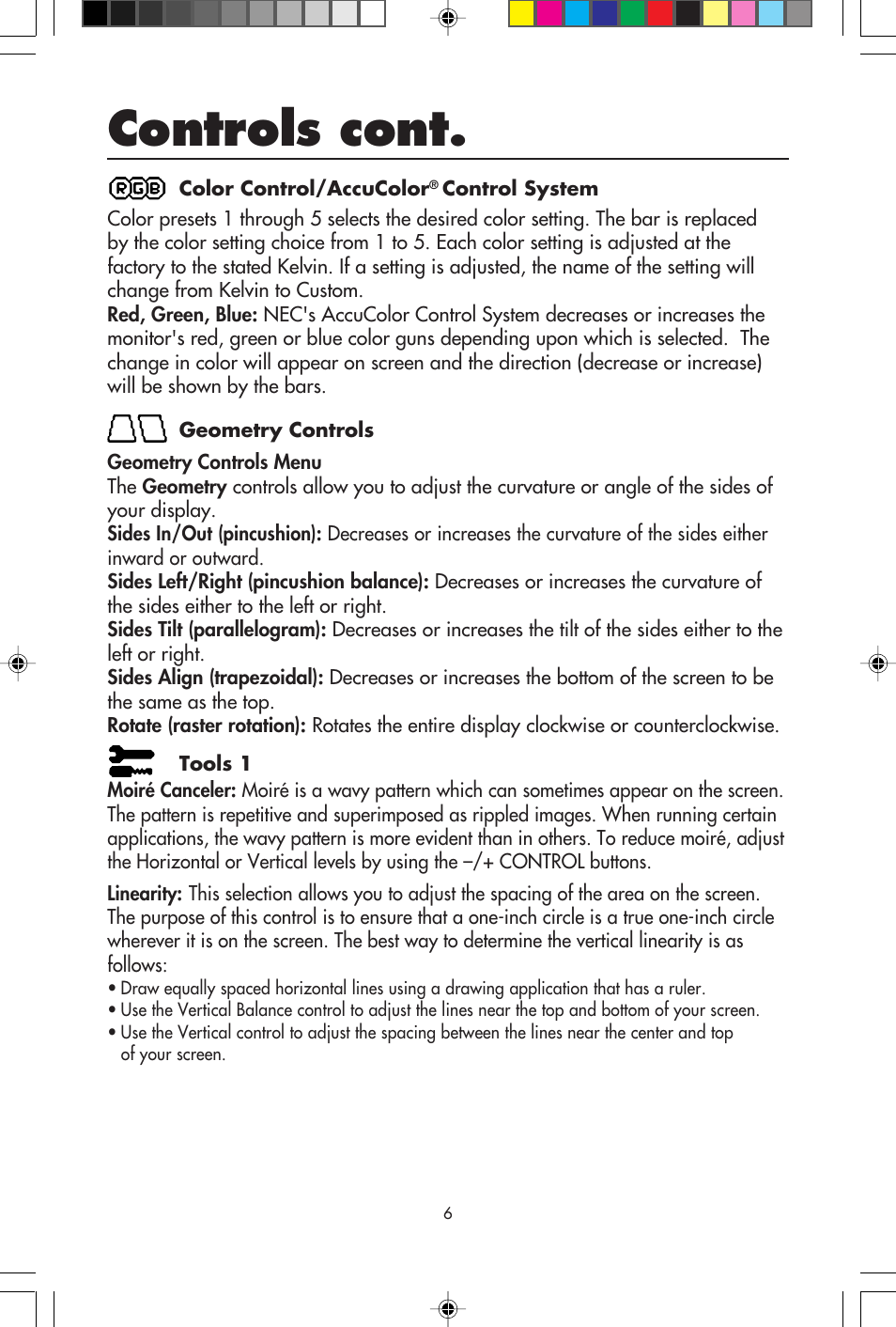 Controls cont | NEC E1100+ User Manual | Page 8 / 56