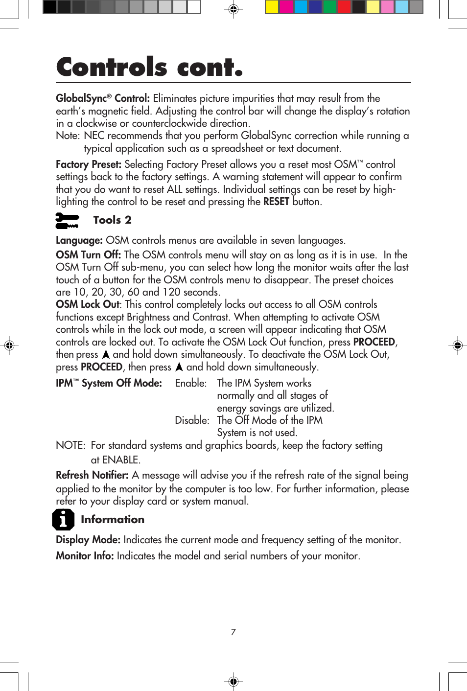 Controls cont | NEC E1100+ User Manual | Page 9 / 56