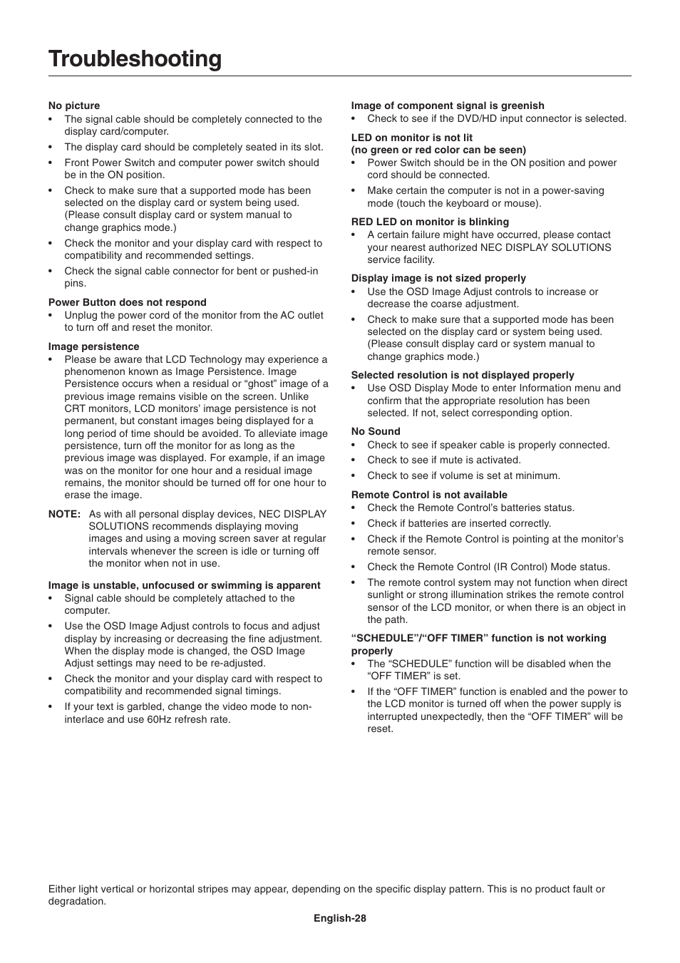 Troubleshooting | NEC LCD4215 User Manual | Page 30 / 34