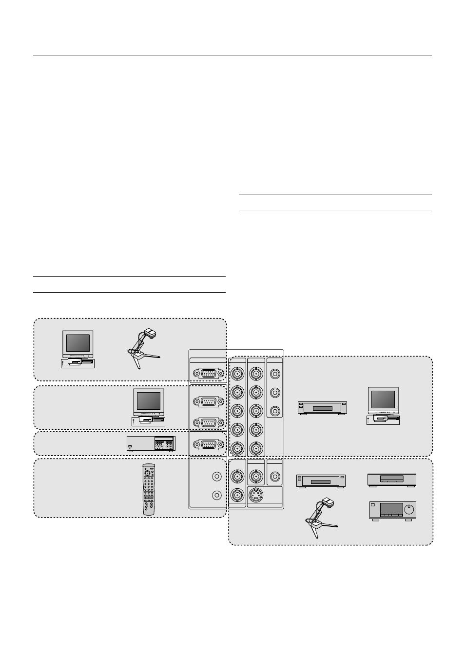 Connections, When used in standalone operation, E – 16 | Connecting your pc or macintosh computer, Connecting your document camera, Connecting your vcr or laser disc player | NEC XT5100 User Manual | Page 22 / 52