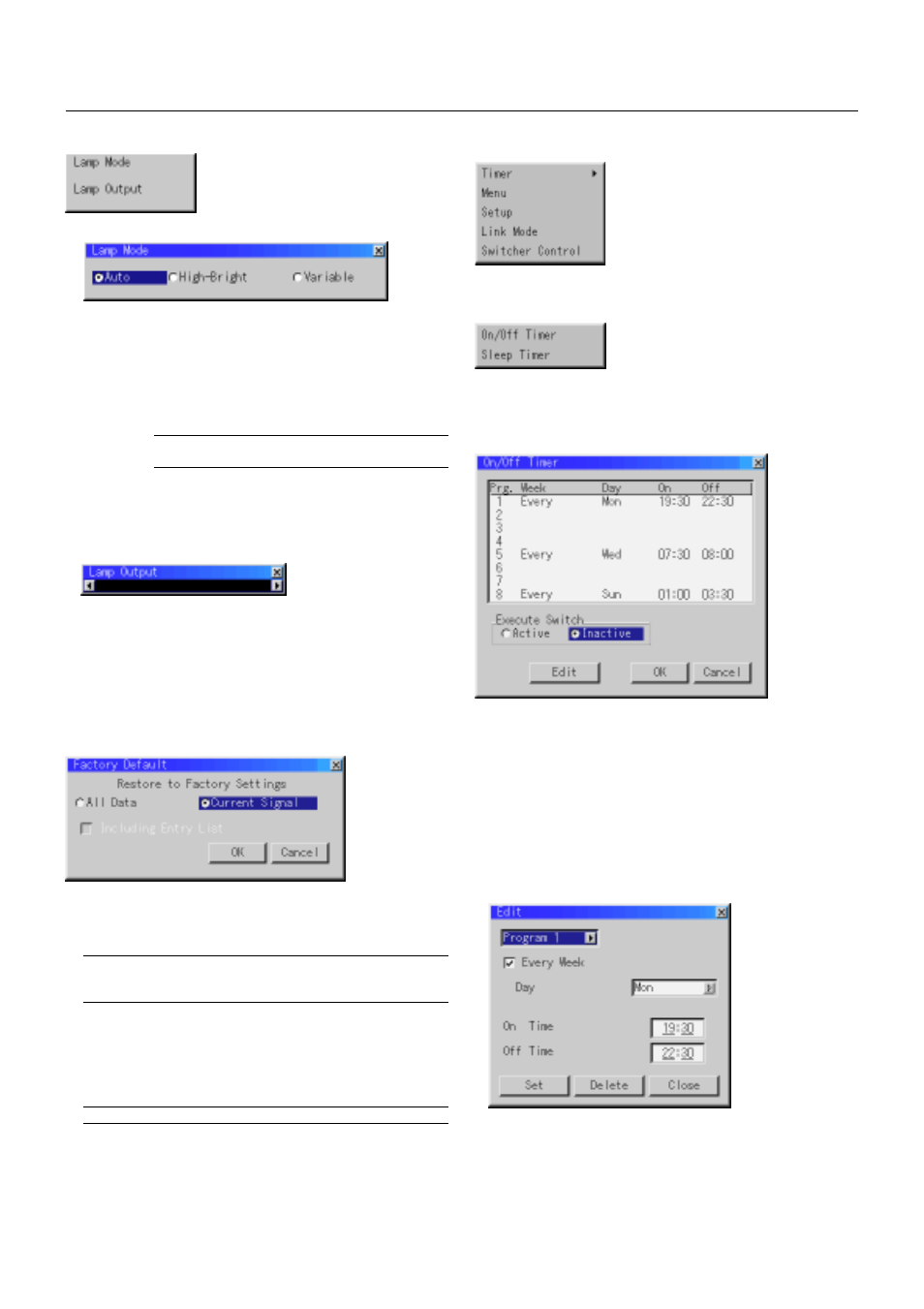 Projector options, Factory default | NEC XT5100 User Manual | Page 40 / 52