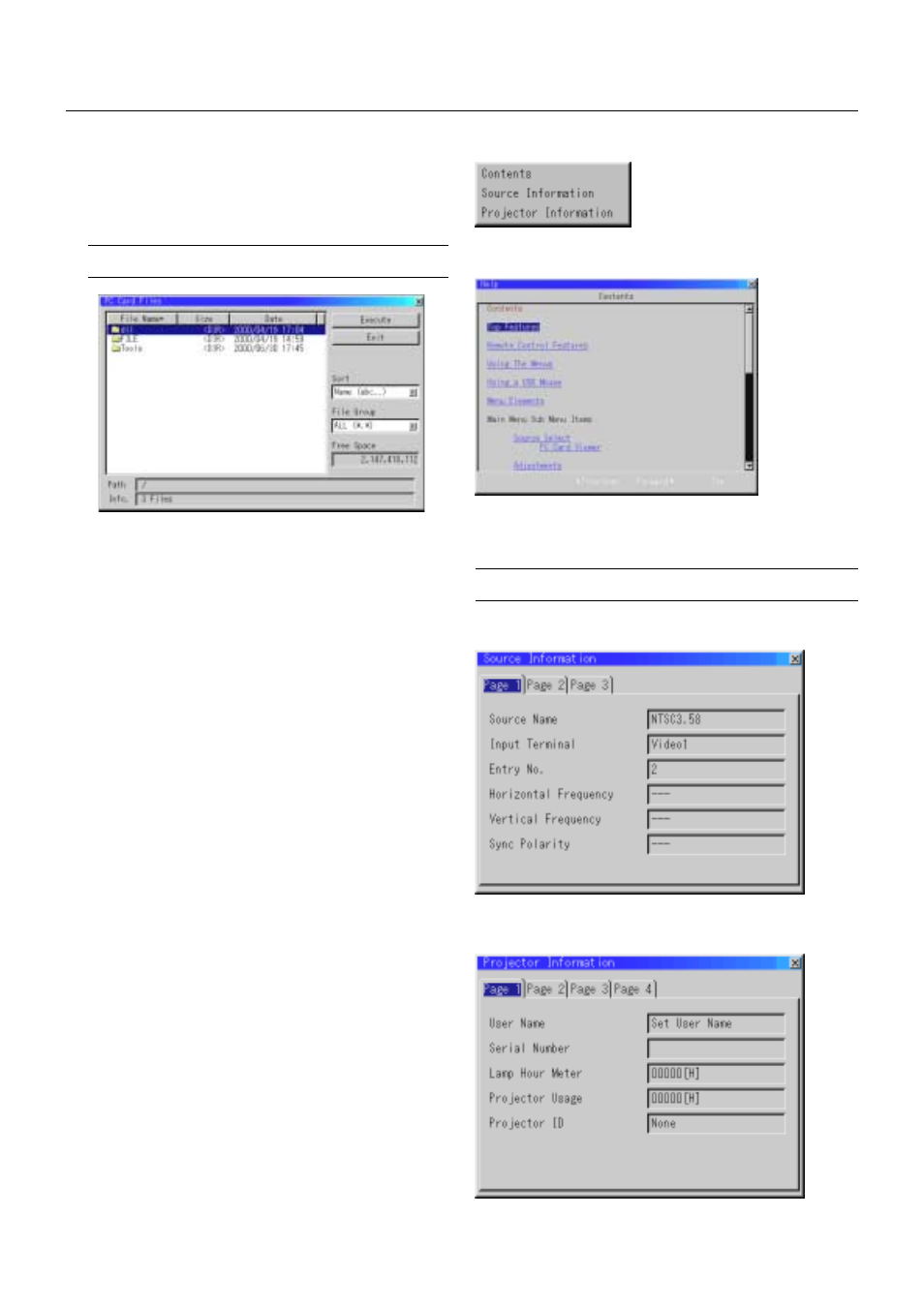 Pc card files, Help | NEC XT5100 User Manual | Page 44 / 52