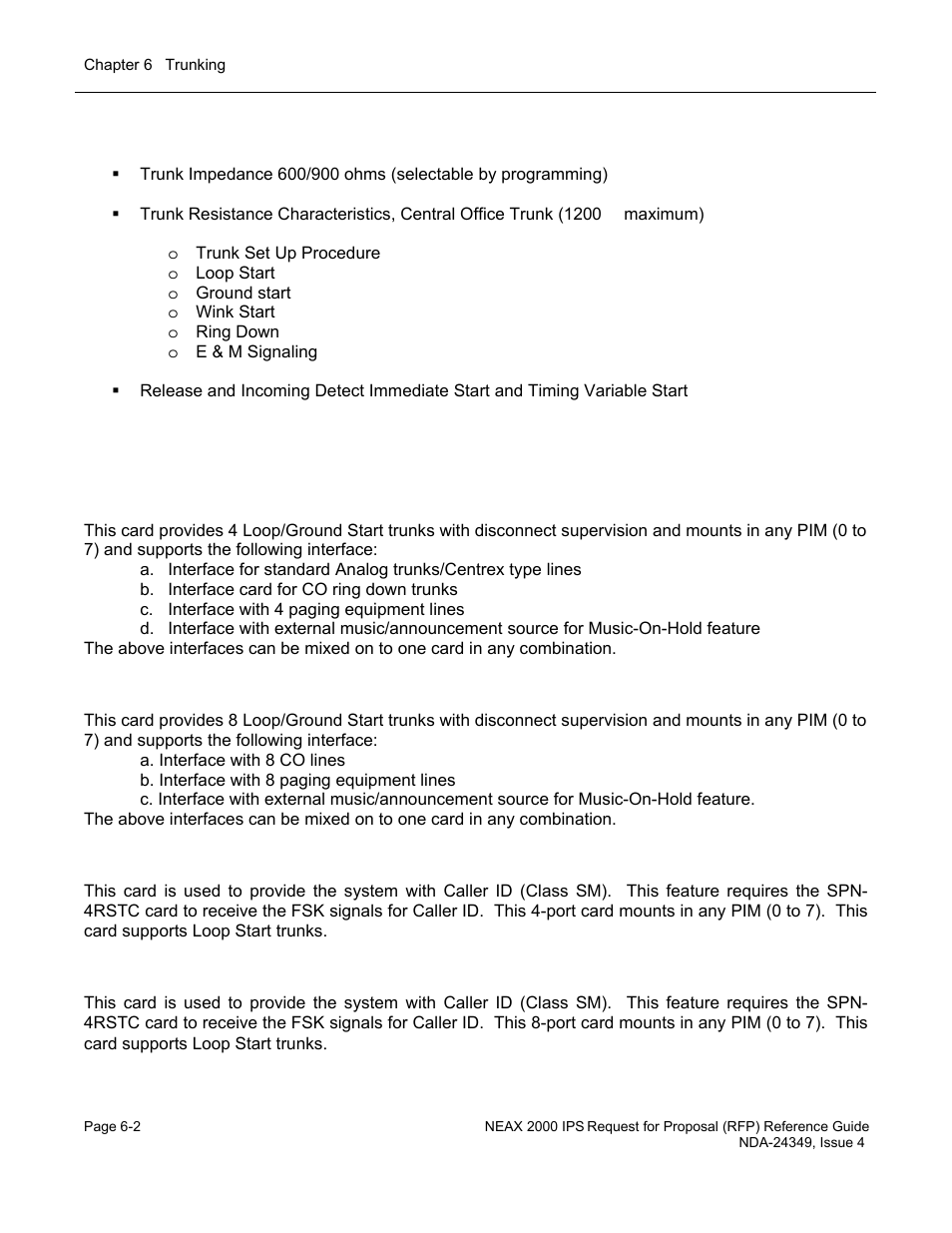 Trunk card specifications | NEC NEAX NDA-24349 User Manual | Page 126 / 421