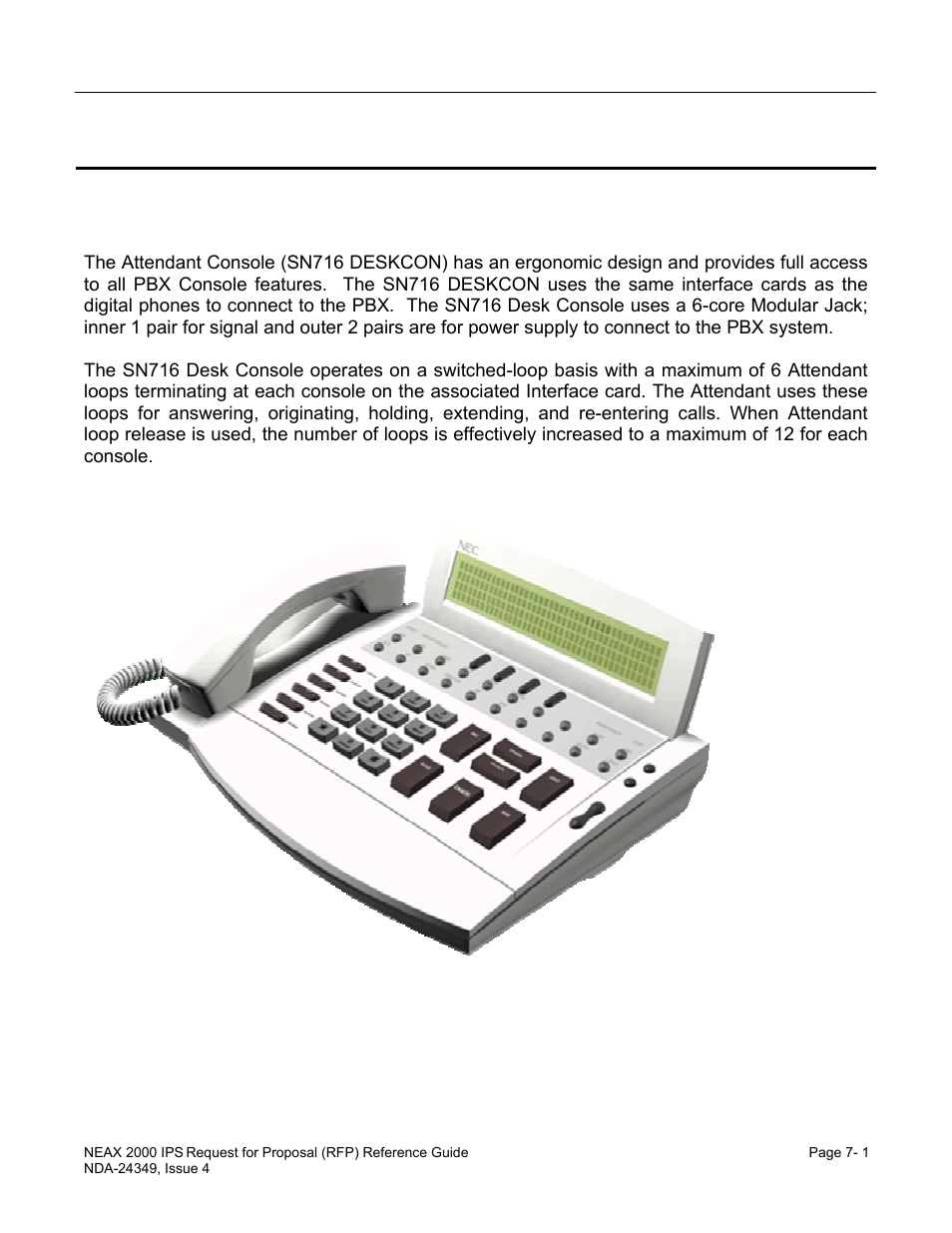 Chapter 7 attendant answering position, Attendant console (sn716) | NEC NEAX NDA-24349 User Manual | Page 135 / 421