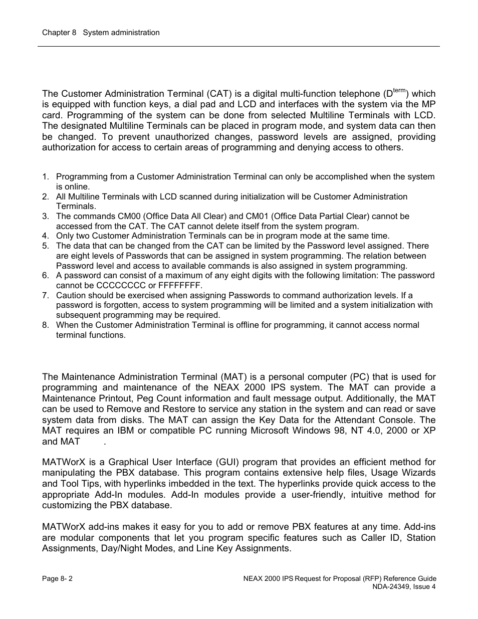 Customer administration terminal (cat), Maintenance administration terminal (mat) | NEC NEAX NDA-24349 User Manual | Page 150 / 421