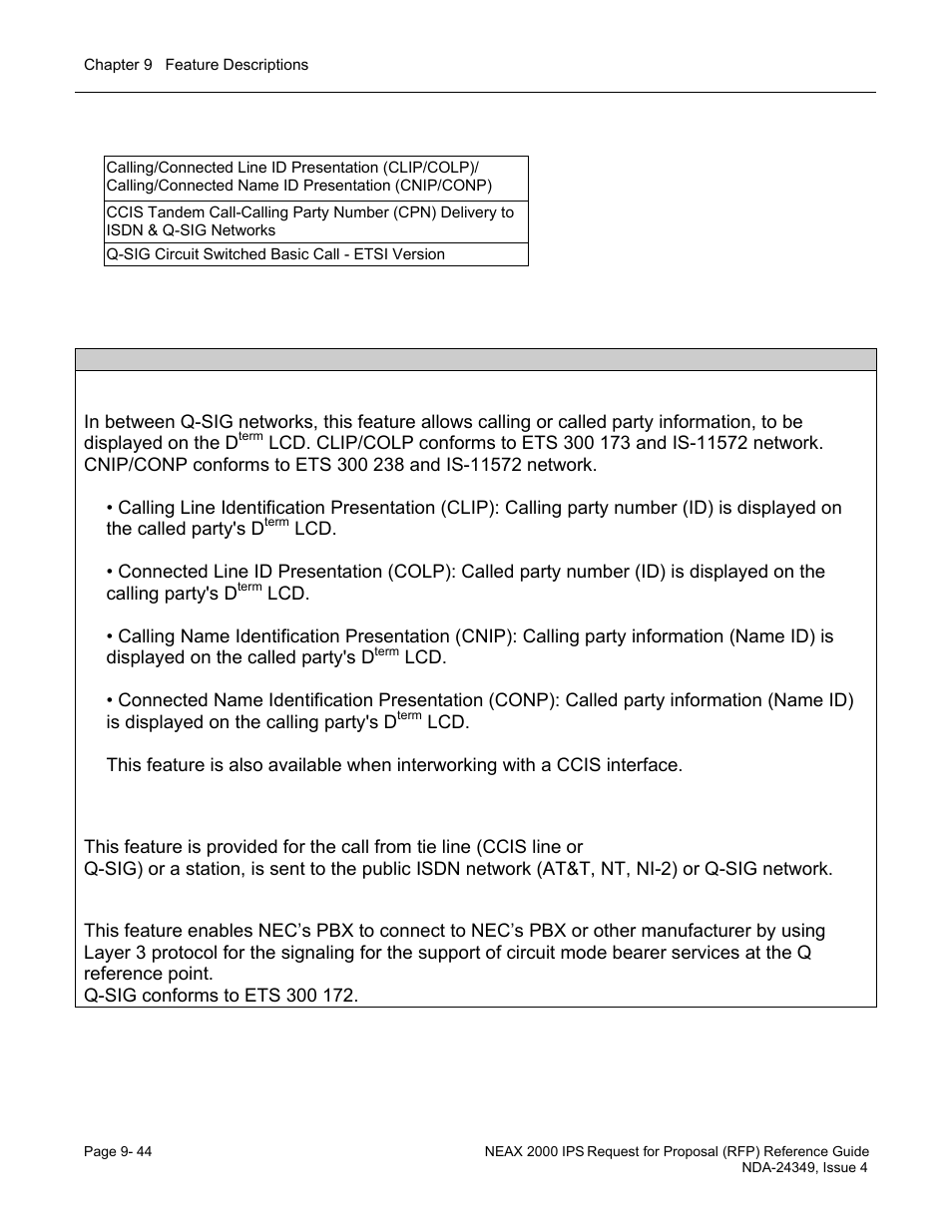 Q-sig feature list, Q-sig feature descriptions | NEC NEAX NDA-24349 User Manual | Page 202 / 421