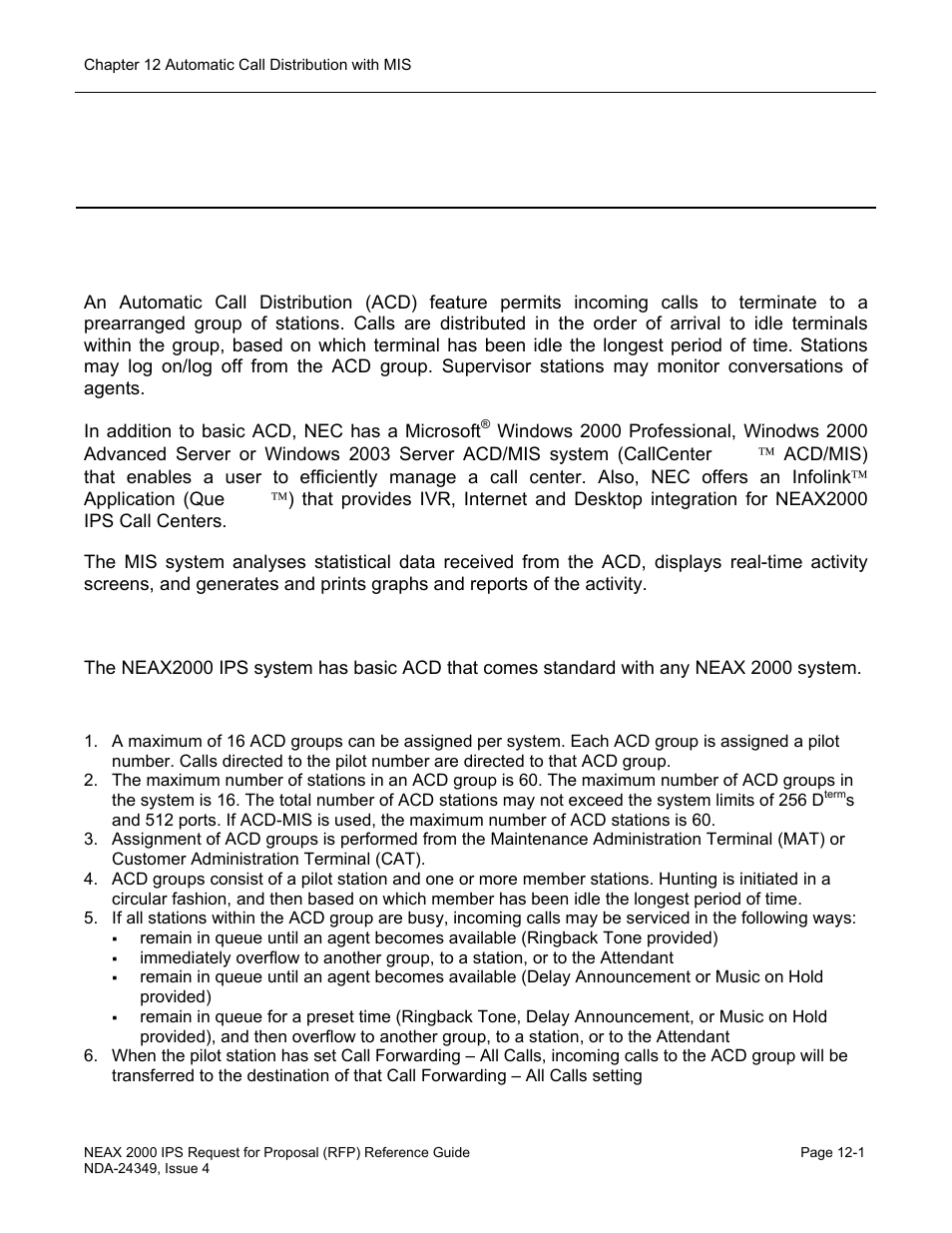 Automatic call distribution (acd), Basic acd | NEC NEAX NDA-24349 User Manual | Page 241 / 421