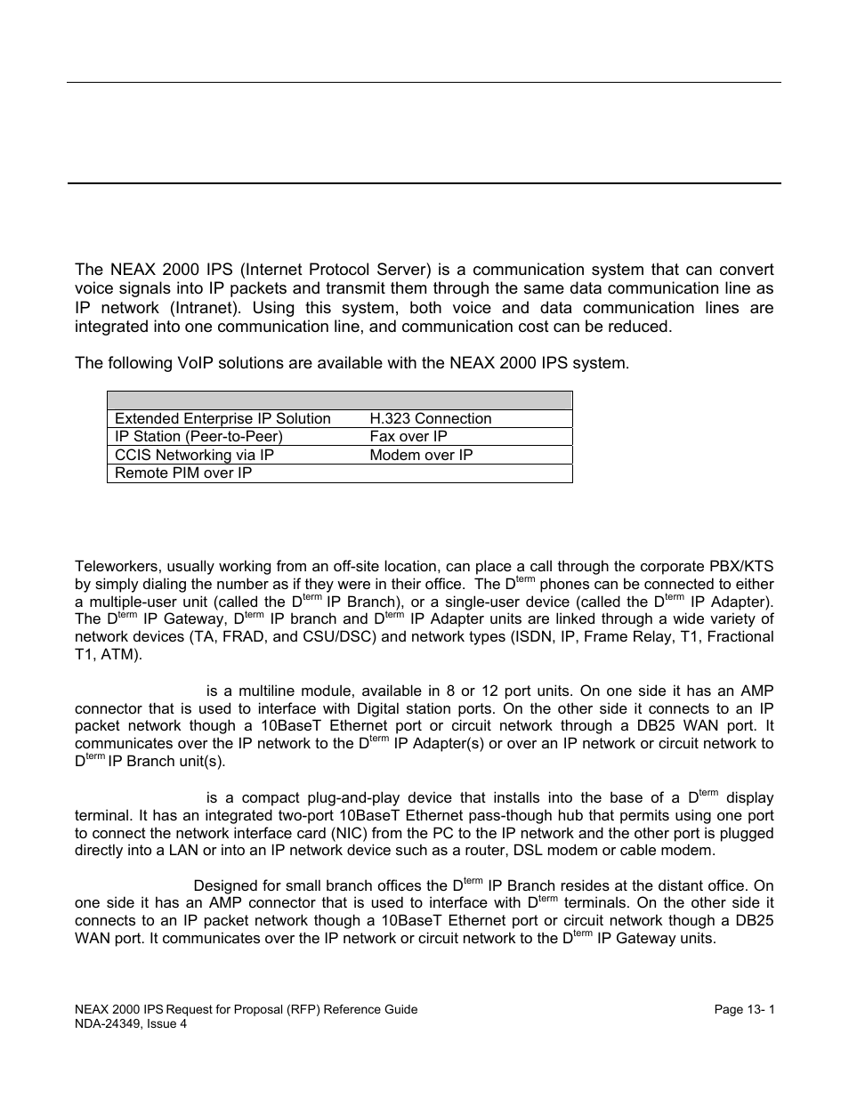 Chapter 13 voice over ip (voip), Voip solutions, Extended enterprise ip solution | NEC NEAX NDA-24349 User Manual | Page 259 / 421