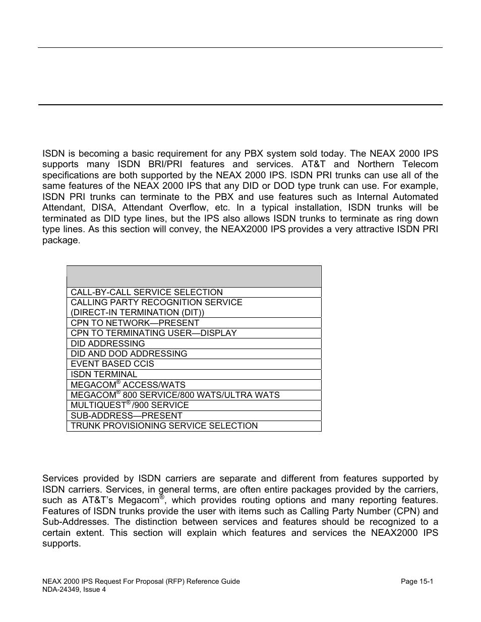 Chapter 15 integrated services data network (isdn), Isdn primary rate interface, Pri services & features | NEC NEAX NDA-24349 User Manual | Page 317 / 421