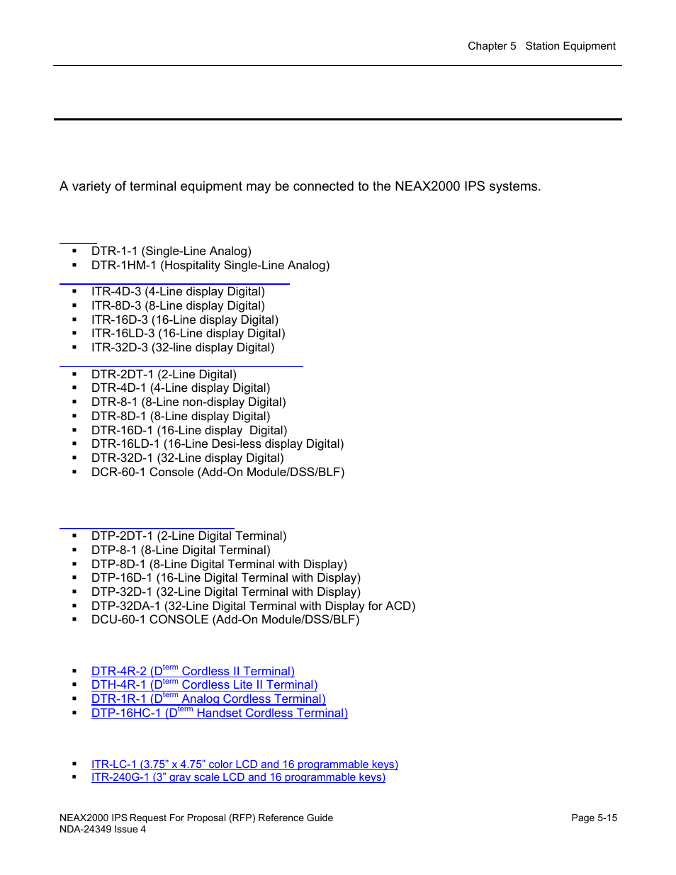 Chapter 5 station equipment, Terminal line up | NEC NEAX NDA-24349 User Manual | Page 91 / 421