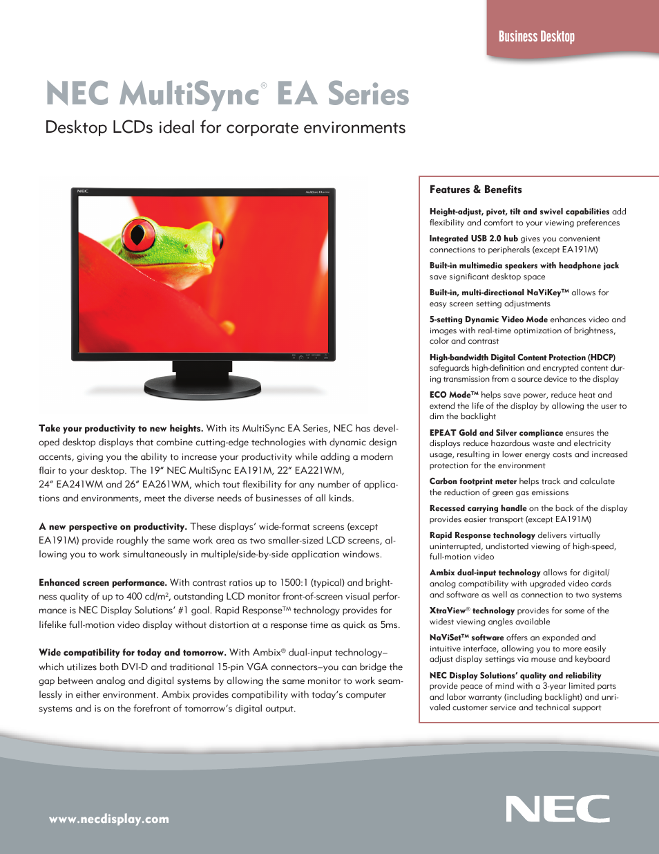 NEC EA221WM User Manual | 2 pages