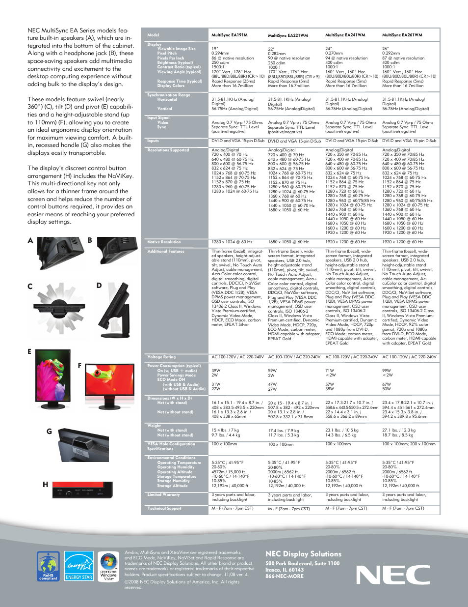 Nec display solutions, Ha b c g | NEC EA221WM User Manual | Page 2 / 2