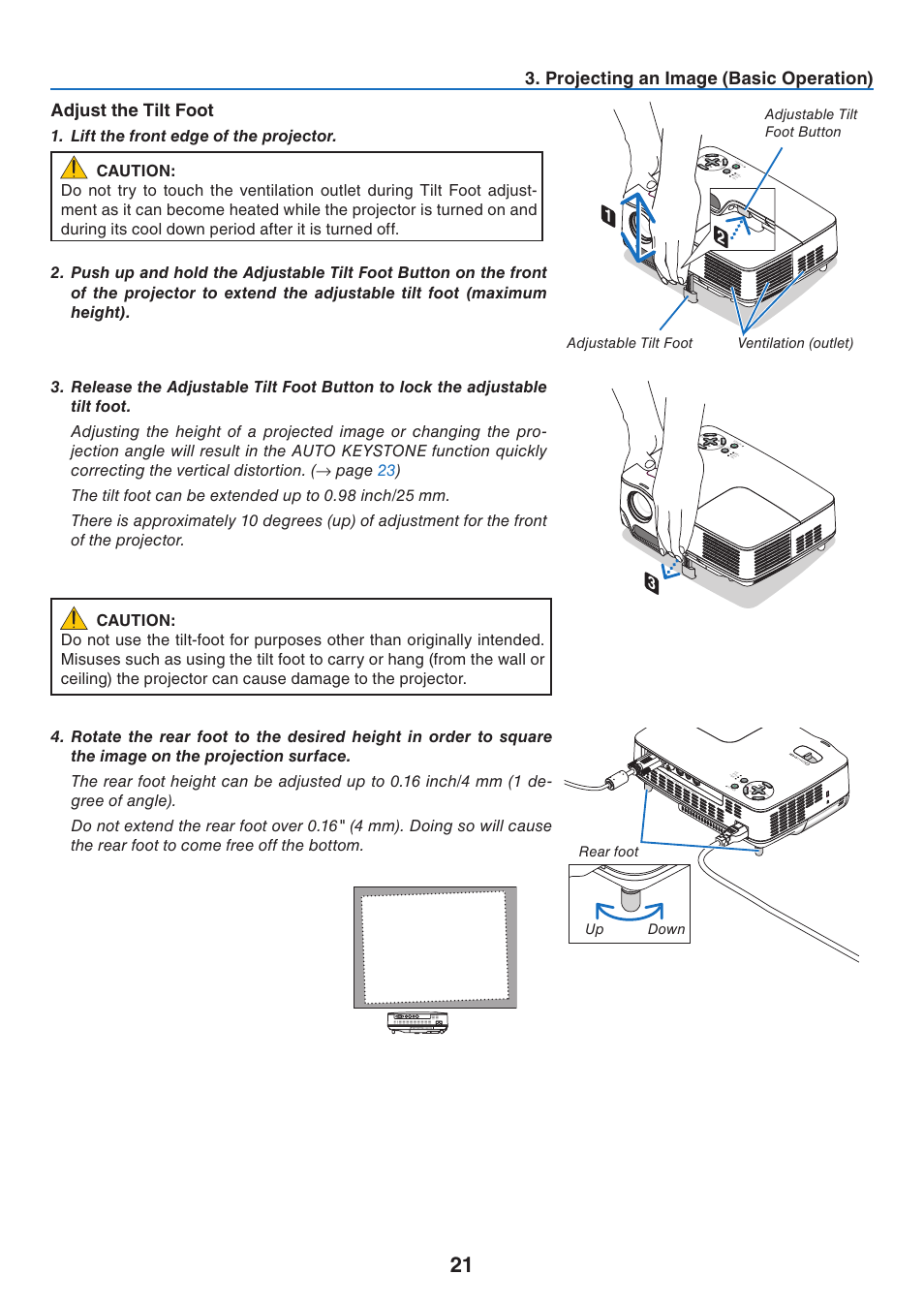 Adjust the tilt foot | NEC NP41 User Manual | Page 30 / 100