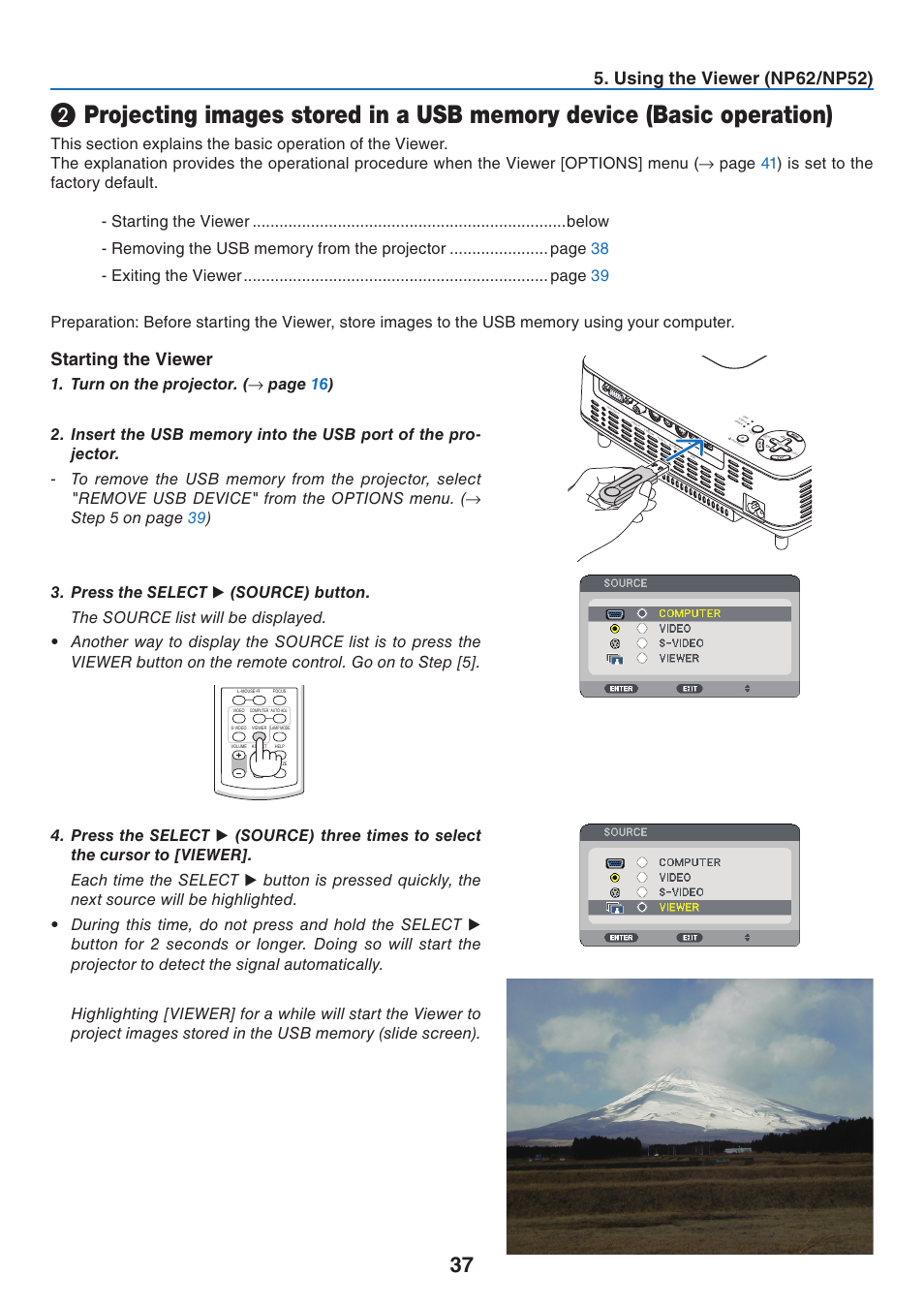 Starting the viewer, Usng the vewer (np/np), Startng the vewer | NEC NP41 User Manual | Page 46 / 100