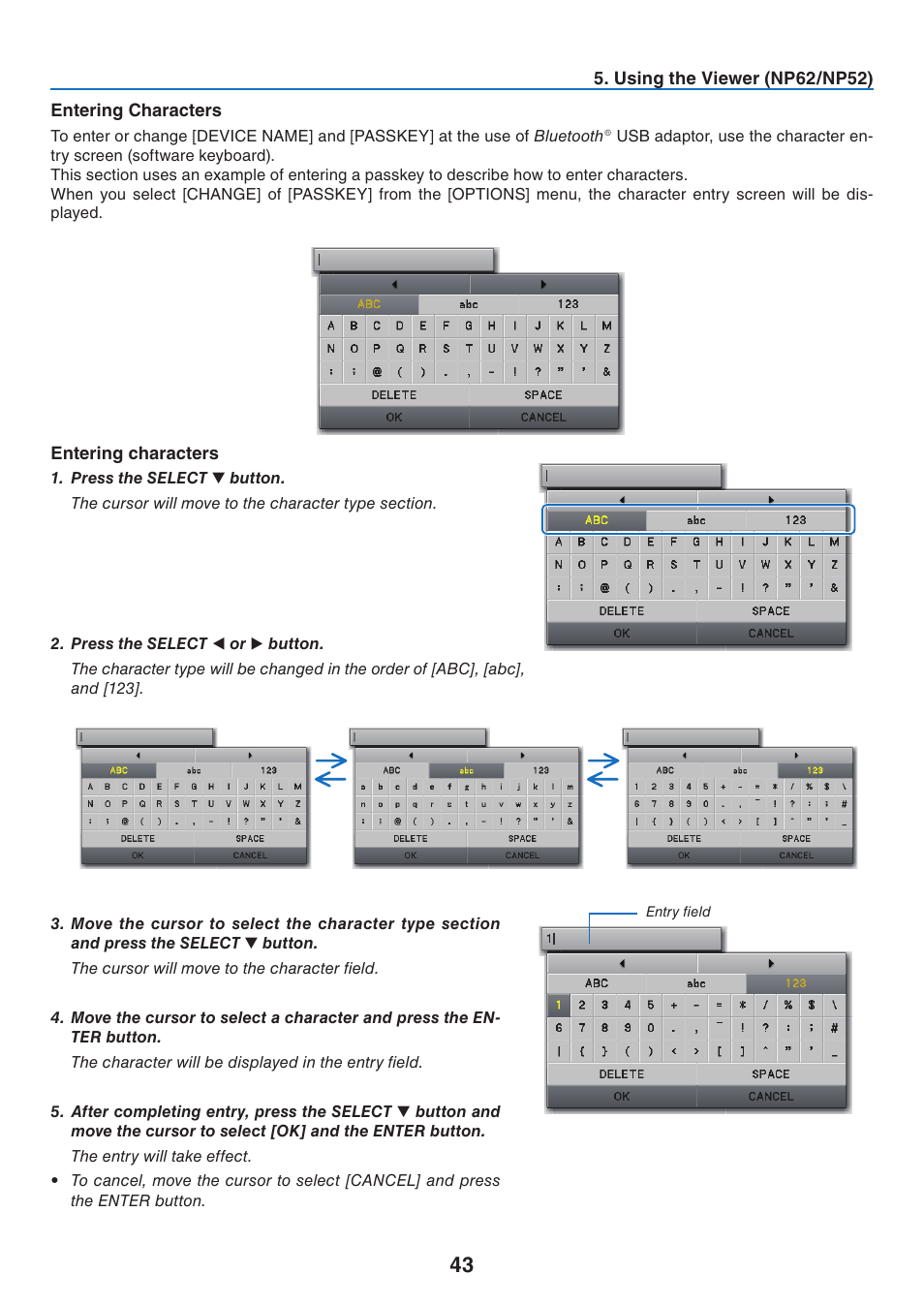 Entering characters | NEC NP41 User Manual | Page 52 / 100