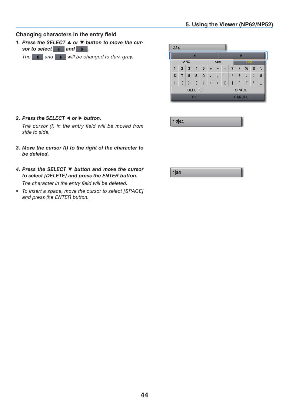 Changing characters in the entry field | NEC NP41 User Manual | Page 53 / 100