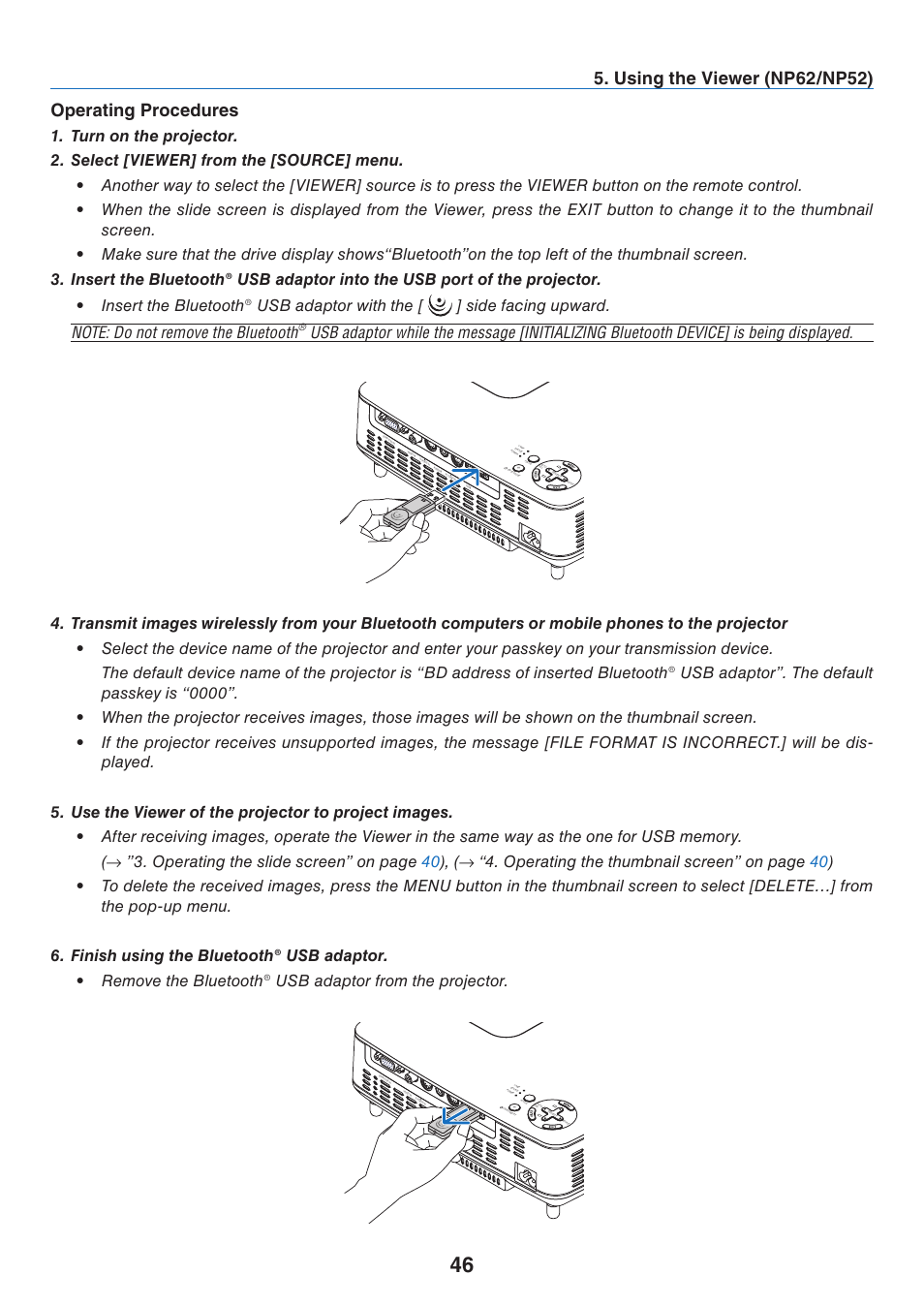 Operating procedures, Usng the vewer (np/np) operatng procedures | NEC NP41 User Manual | Page 55 / 100