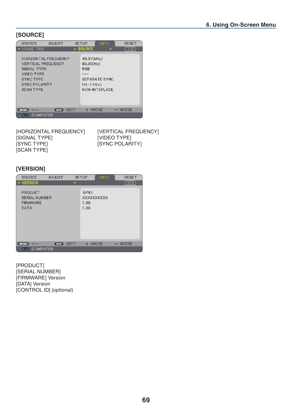 Source, Version | NEC NP41 User Manual | Page 78 / 100