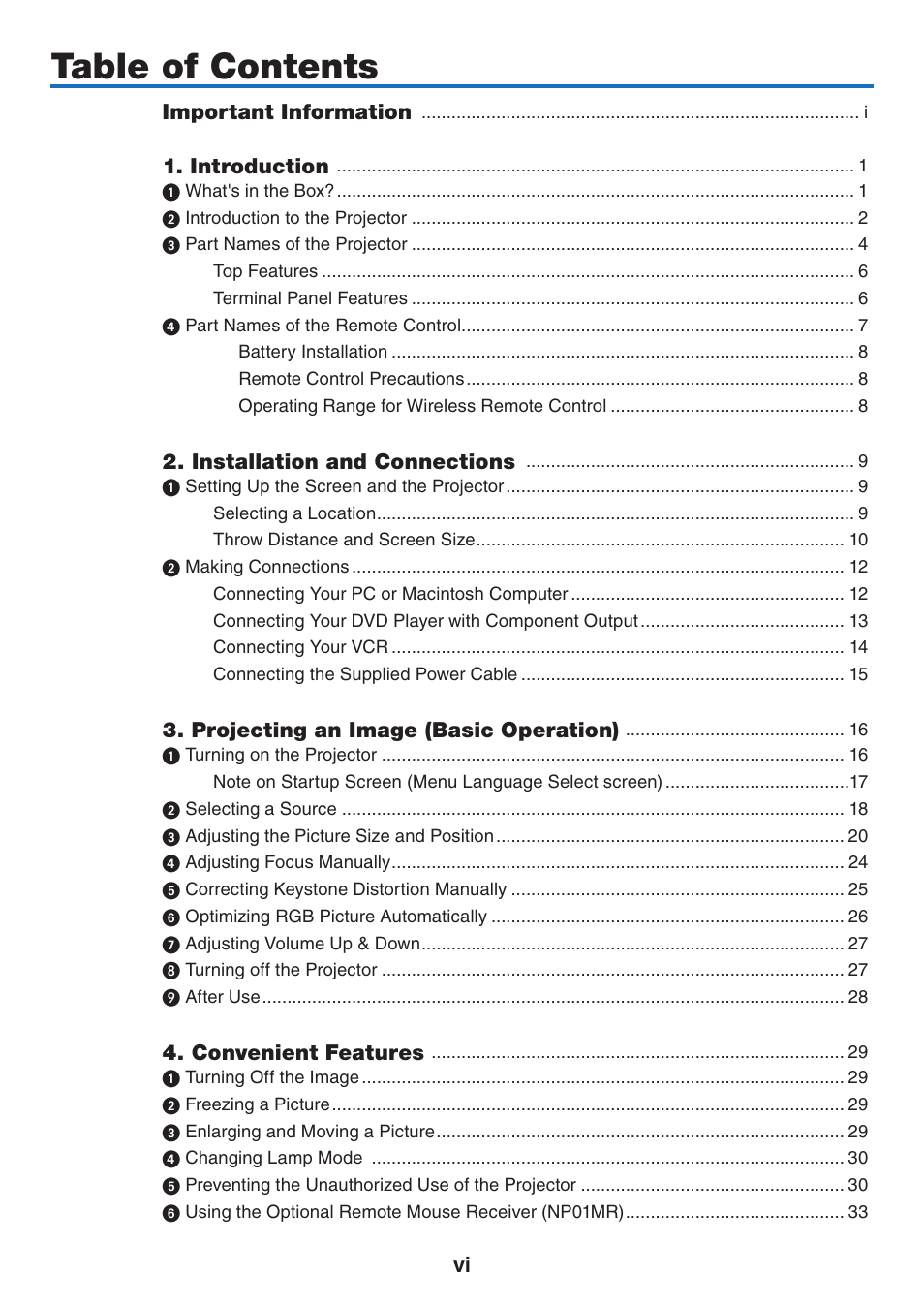 NEC NP41 User Manual | Page 8 / 100