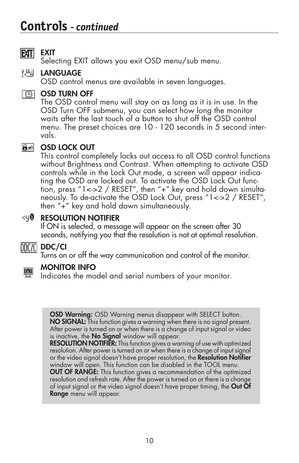 Controls, Continued | NEC 175VXM User Manual | Page 12 / 76