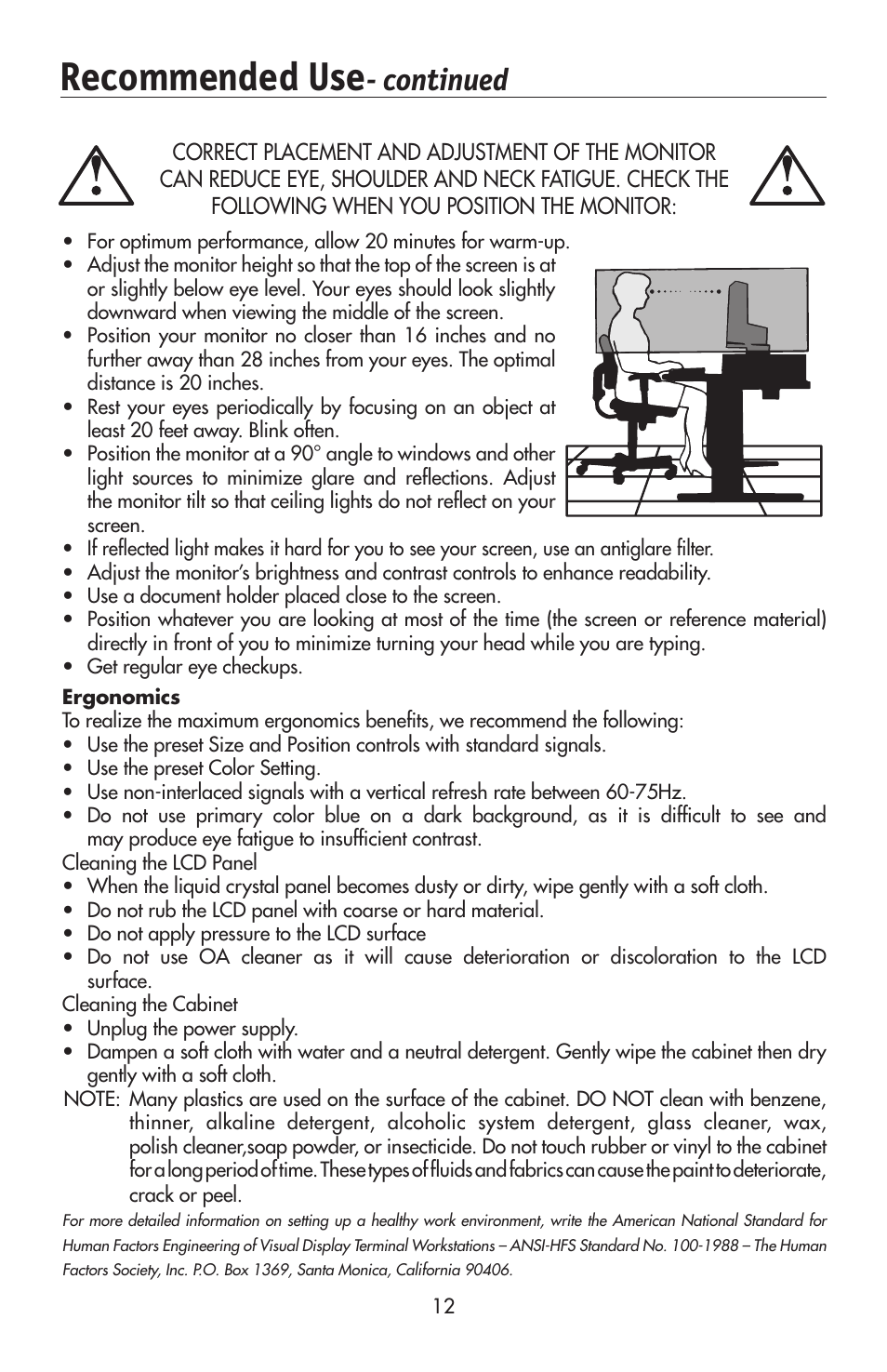 Recommended use, Continued | NEC 175VXM User Manual | Page 14 / 76