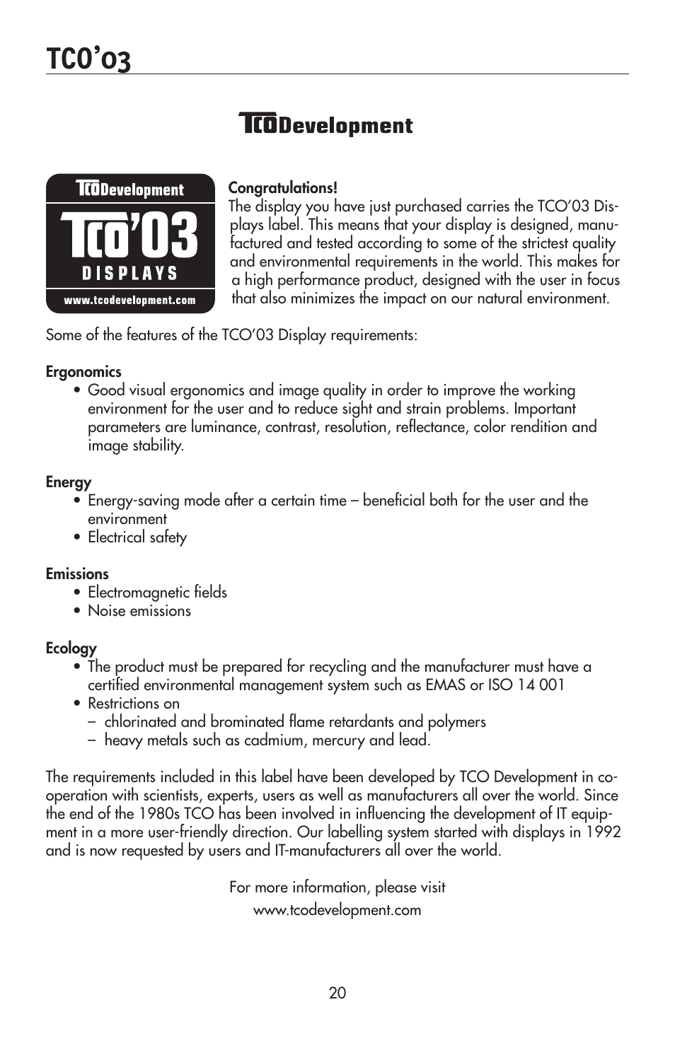 Tco’03 | NEC 175VXM User Manual | Page 22 / 76