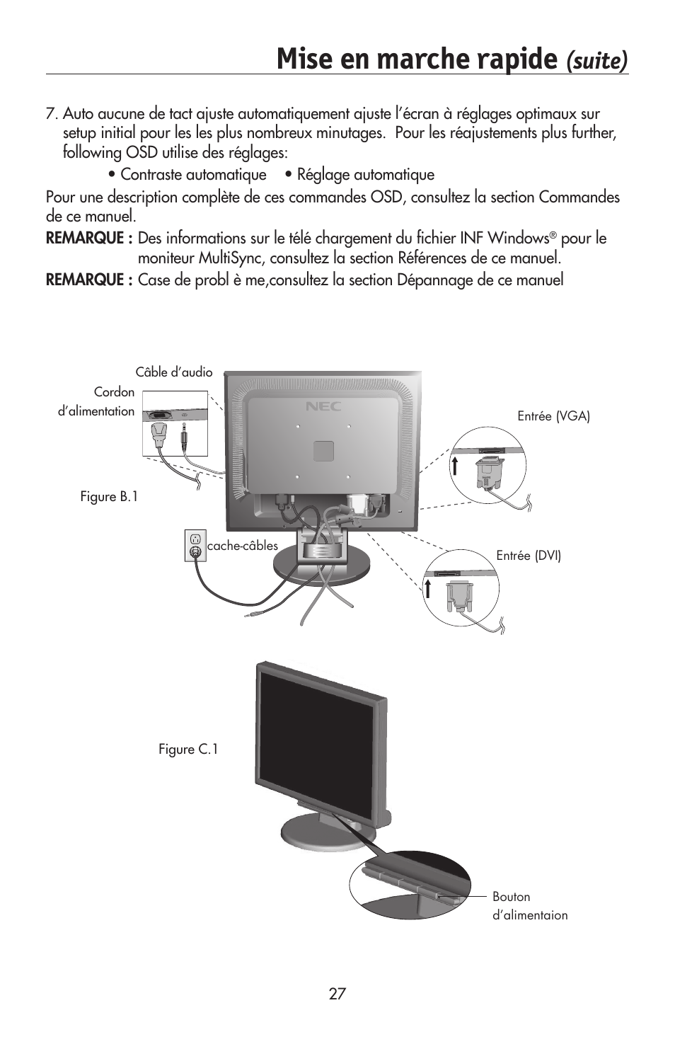 Mise en marche rapide, Suite) | NEC 175VXM User Manual | Page 29 / 76