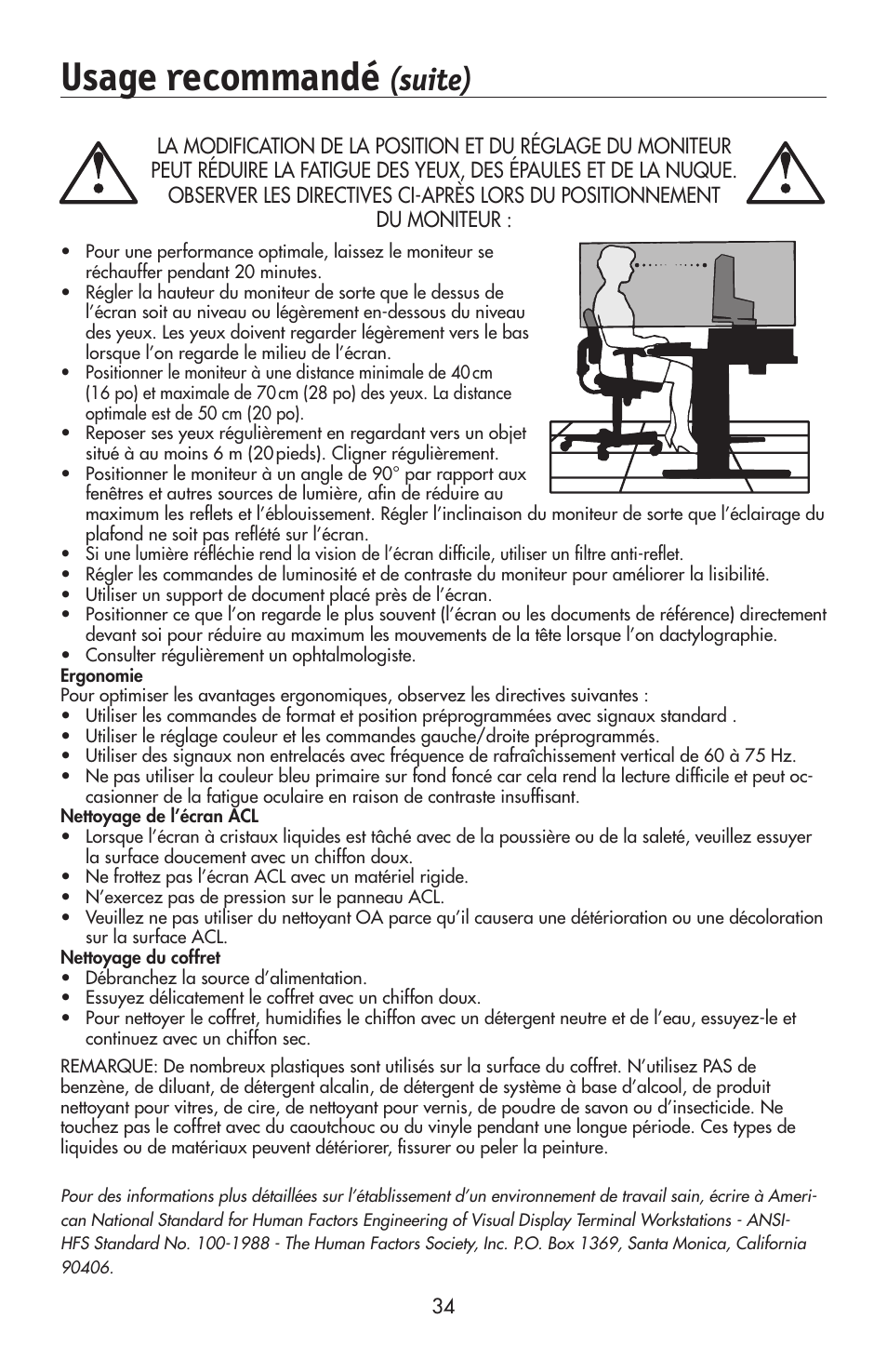 Usage recommandé, Suite) | NEC 175VXM User Manual | Page 36 / 76