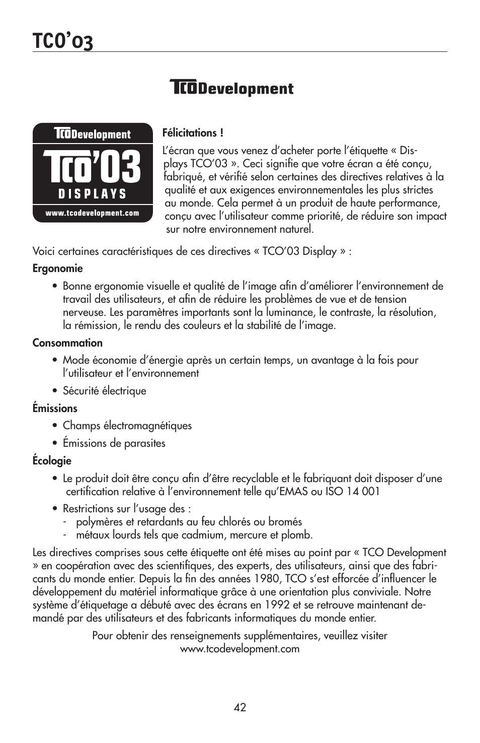 Tco’03 | NEC 175VXM User Manual | Page 44 / 76