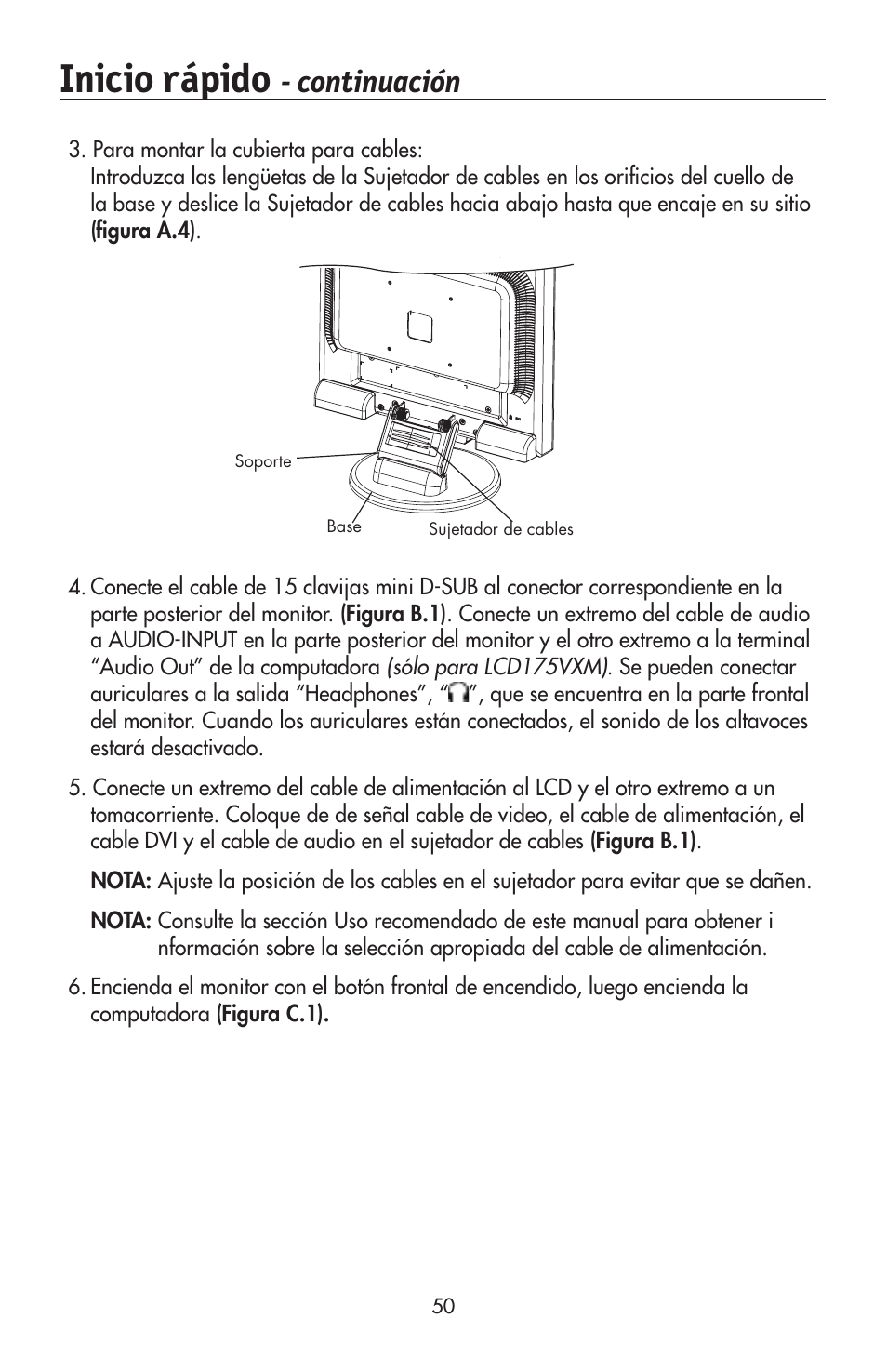 Inicio rápido, Continuación | NEC 175VXM User Manual | Page 52 / 76