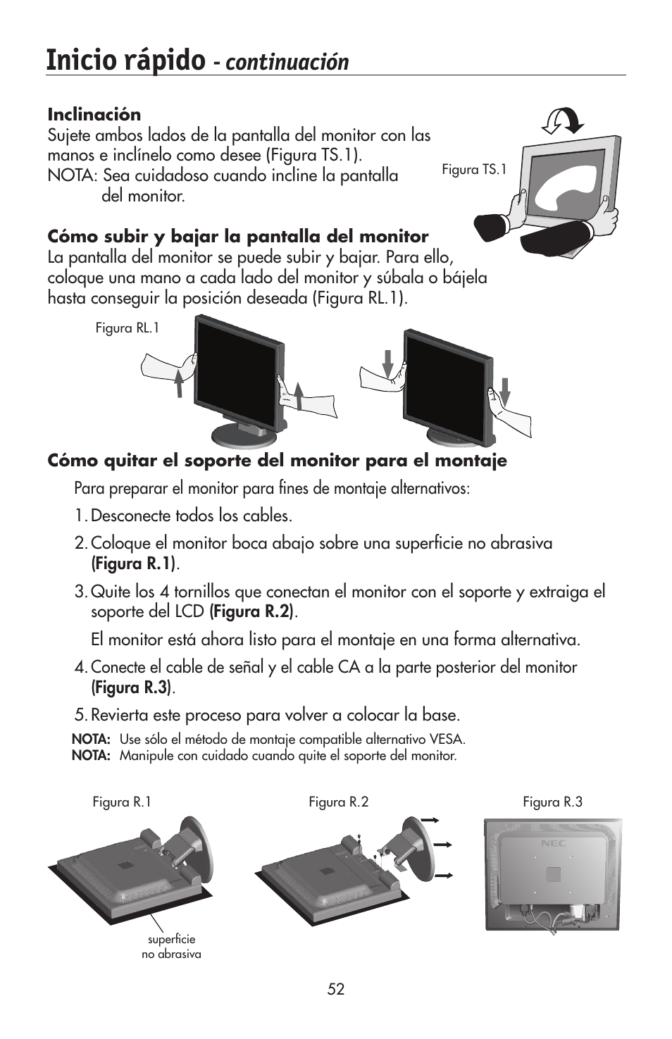 Inicio rápido, Continuación | NEC 175VXM User Manual | Page 54 / 76