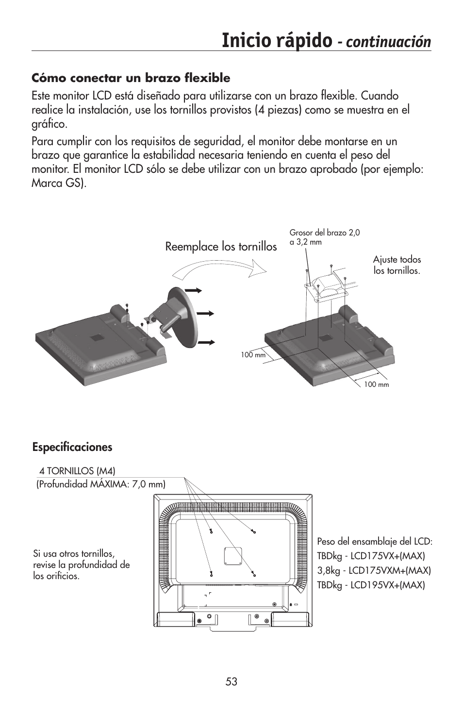 Inicio rápido, Continuación | NEC 175VXM User Manual | Page 55 / 76