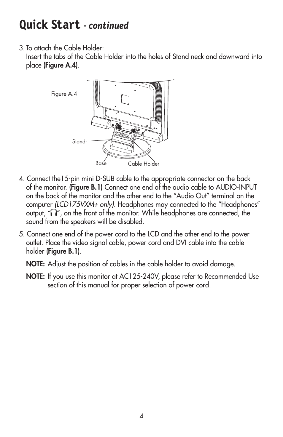 Quick start, Continued | NEC 175VXM User Manual | Page 6 / 76