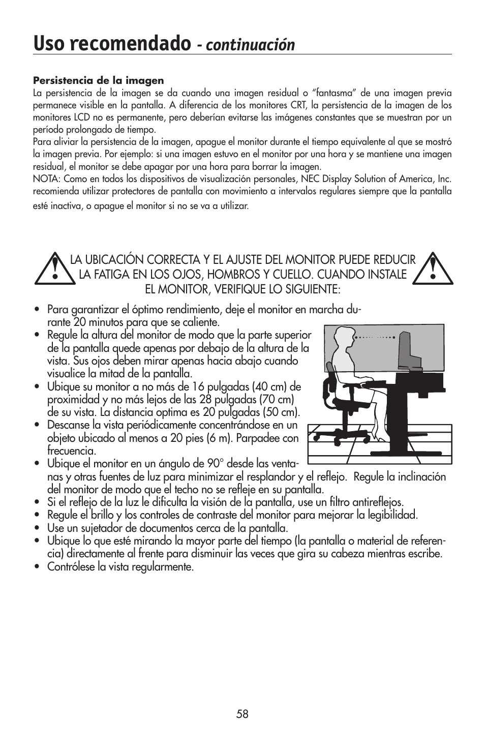 Uso recomendado, Continuación | NEC 175VXM User Manual | Page 60 / 76