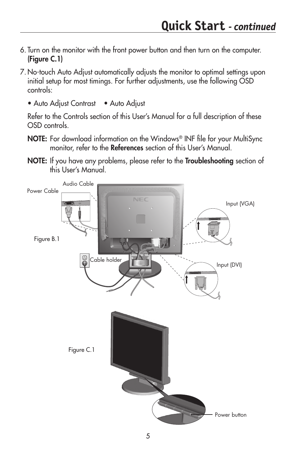 Quick start, Continued | NEC 175VXM User Manual | Page 7 / 76