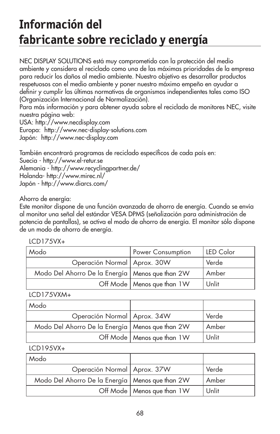 NEC 175VXM User Manual | Page 70 / 76