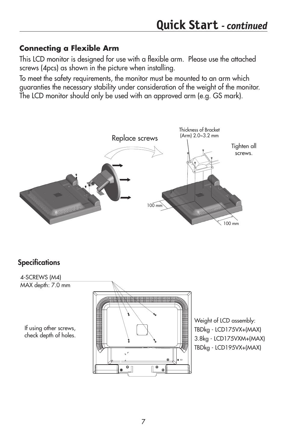 Quick start, Continued | NEC 175VXM User Manual | Page 9 / 76