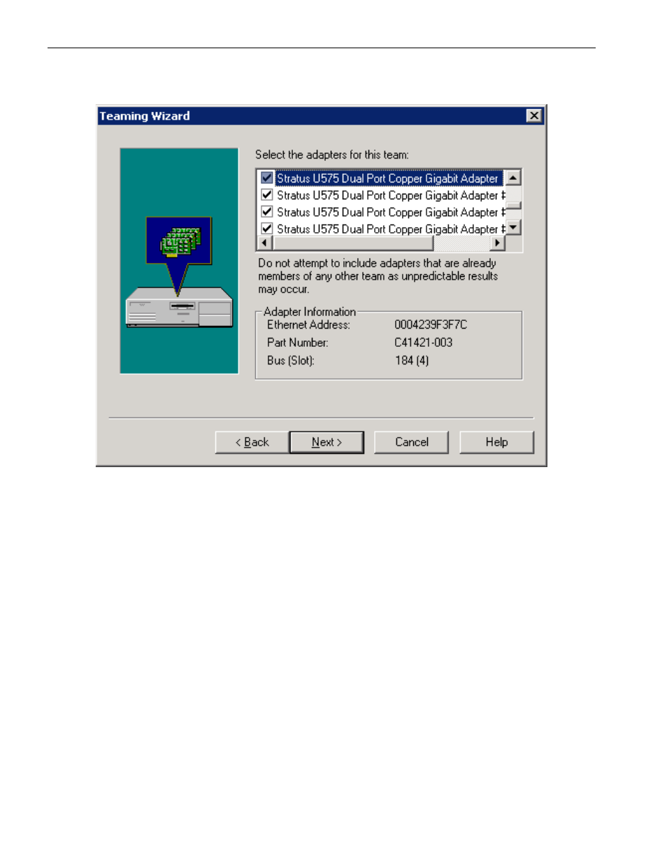 Figure 2-8, Selecting ethernet pci adapters for a team | NEC 5800/320MA User Manual | Page 36 / 74