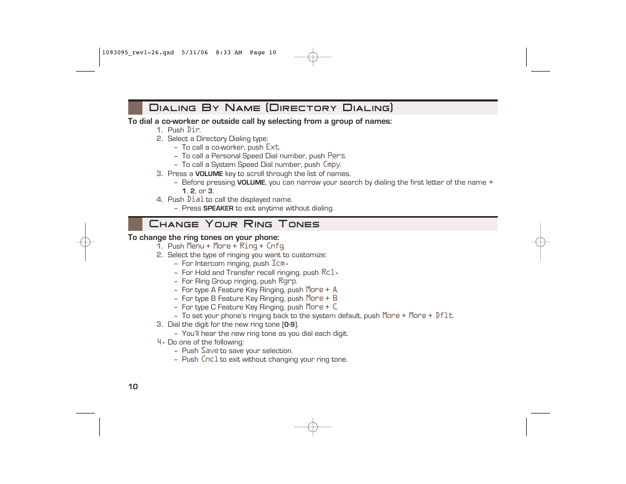 Change your ring tones, Dialing by name (directory dialing) | NEC 10930 95 User Manual | Page 10 / 20