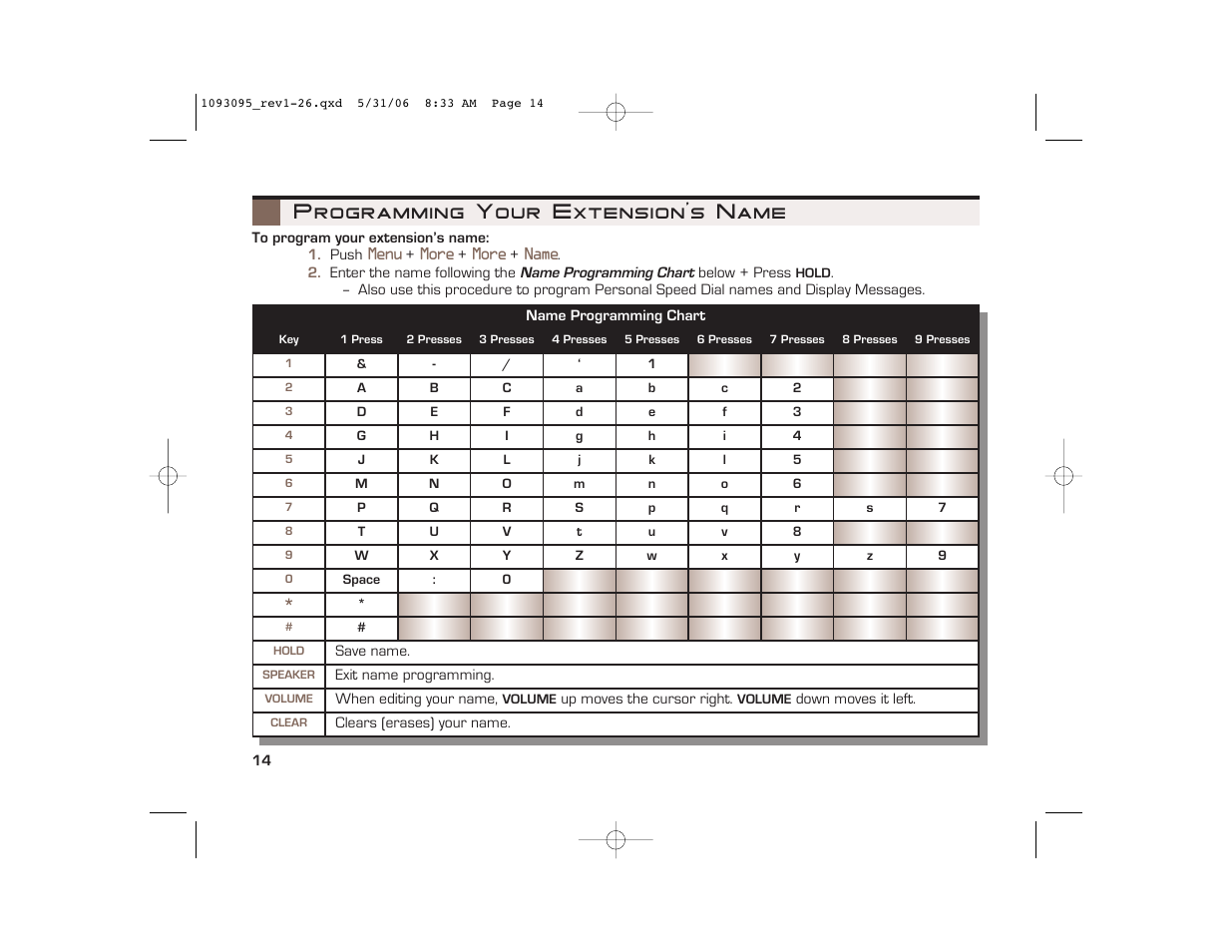 Programming your extension’s name | NEC 10930 95 User Manual | Page 14 / 20