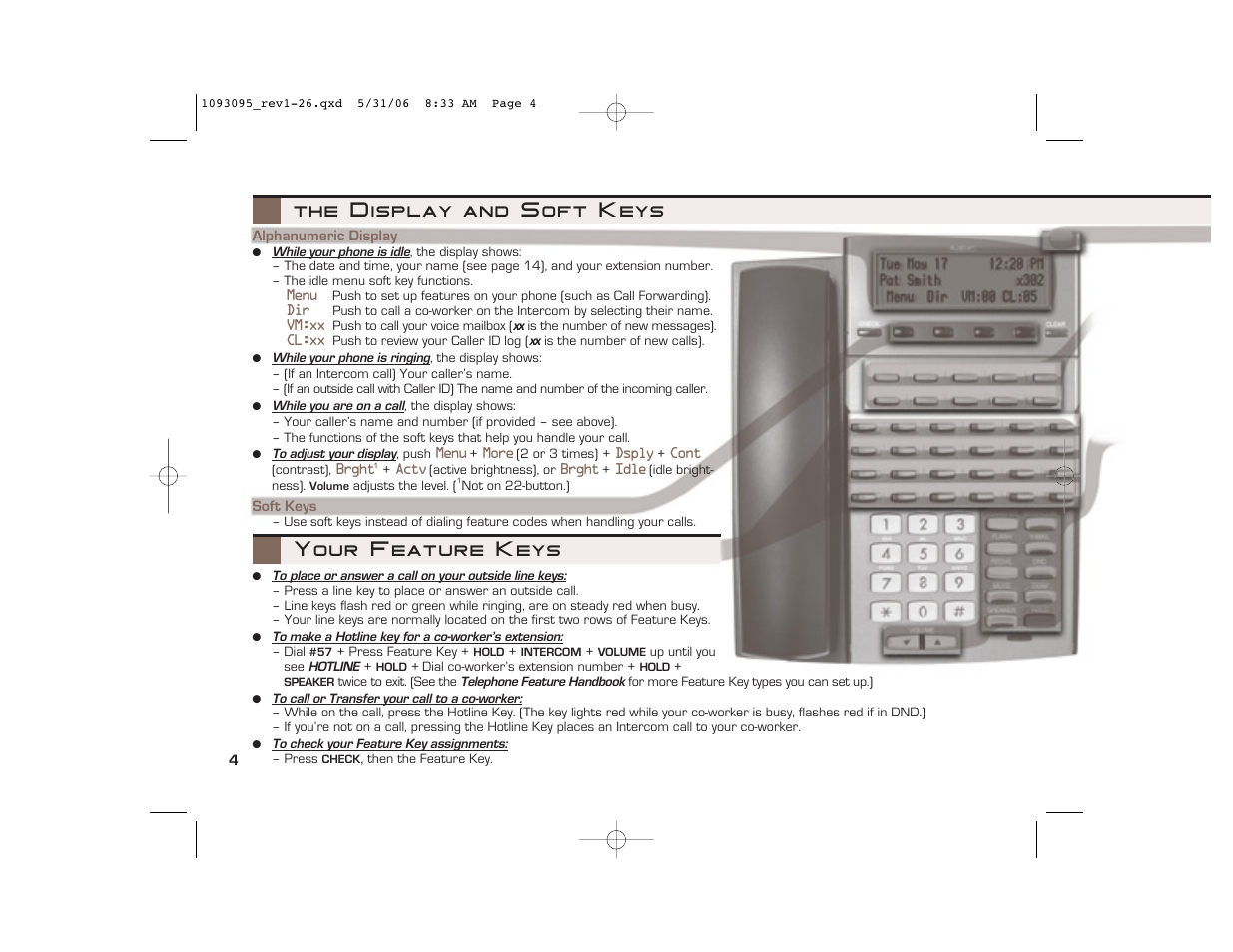 Your feature keys the display and soft keys | NEC 10930 95 User Manual | Page 4 / 20