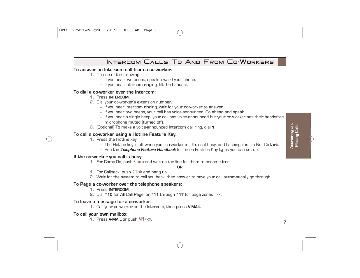 Intercom calls to and from co-workers | NEC 10930 95 User Manual | Page 7 / 20