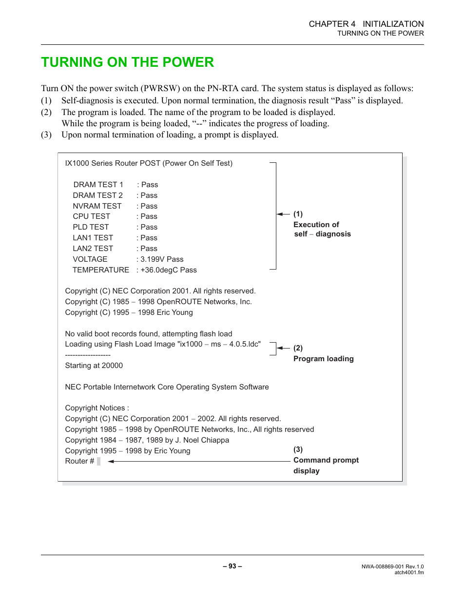 Turning on the power | NEC NEAX IPS NWA-008869-001 User Manual | Page 103 / 180