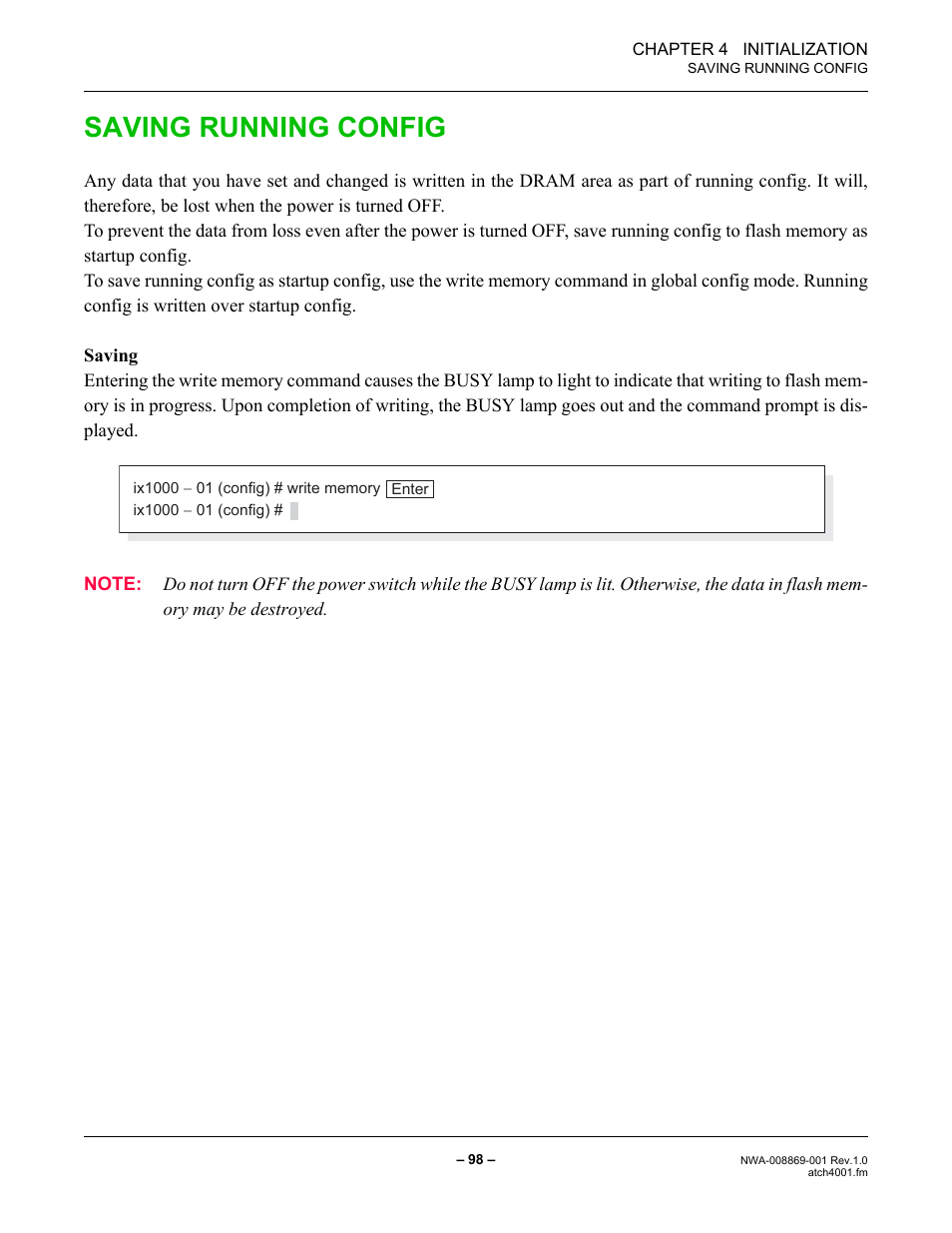 Saving running config | NEC NEAX IPS NWA-008869-001 User Manual | Page 108 / 180
