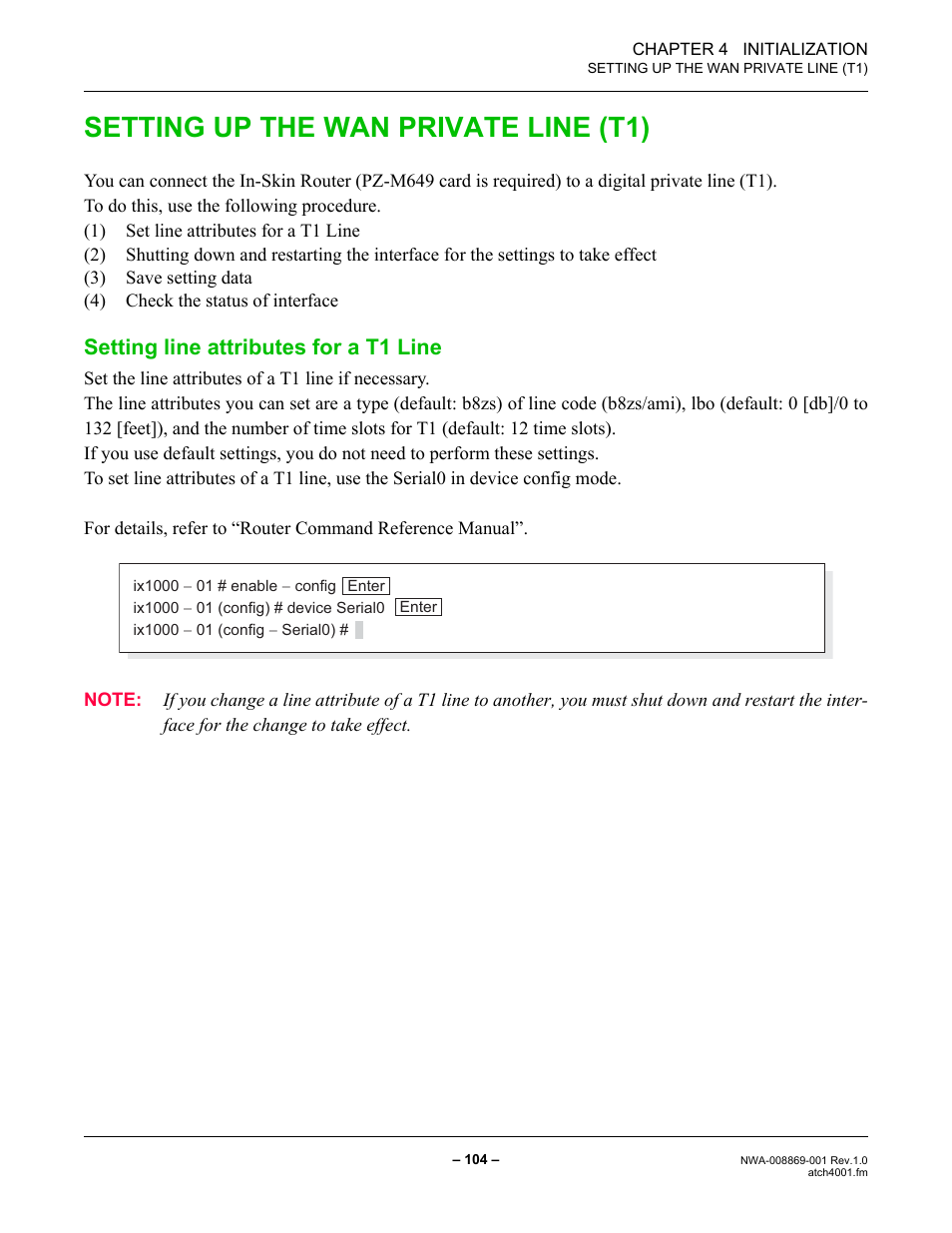 Setting up the wan private line (t1), Setting line attributes for a t1 line | NEC NEAX IPS NWA-008869-001 User Manual | Page 114 / 180