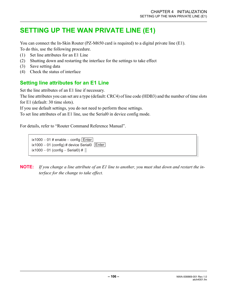 Setting up the wan private line (e1), Setting line attributes for an e1 line | NEC NEAX IPS NWA-008869-001 User Manual | Page 116 / 180