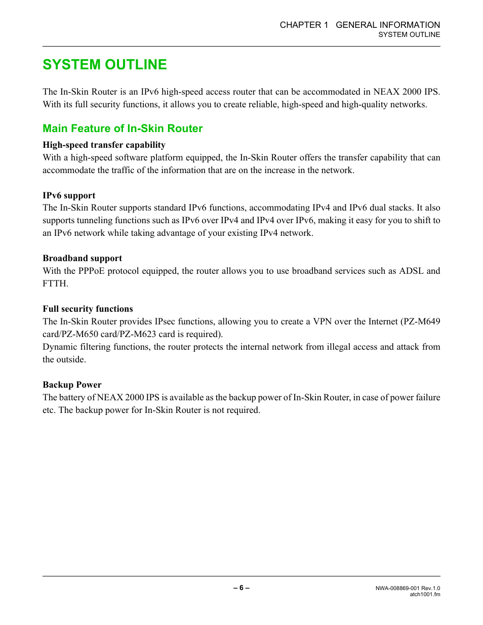 System outline, Main feature of in-skin router | NEC NEAX IPS NWA-008869-001 User Manual | Page 16 / 180